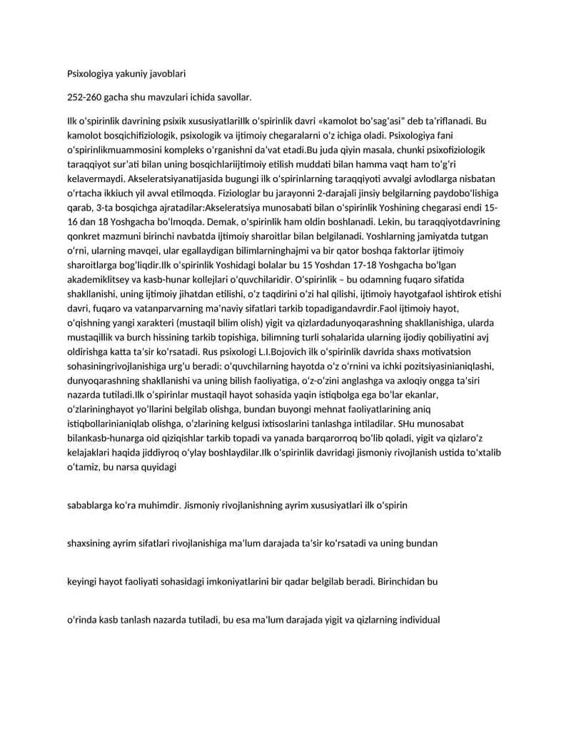 Psixologiya yakuniy javoblari