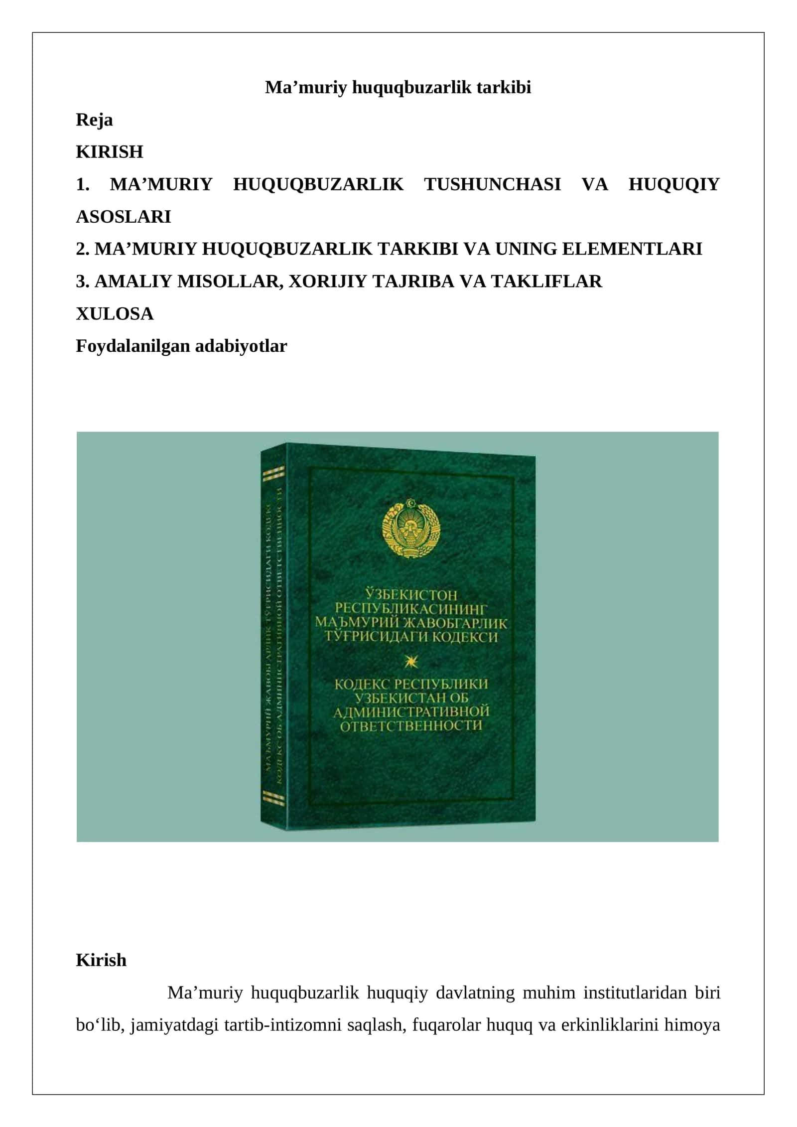 Ma’muriy huquqbuzarlik tarkibi