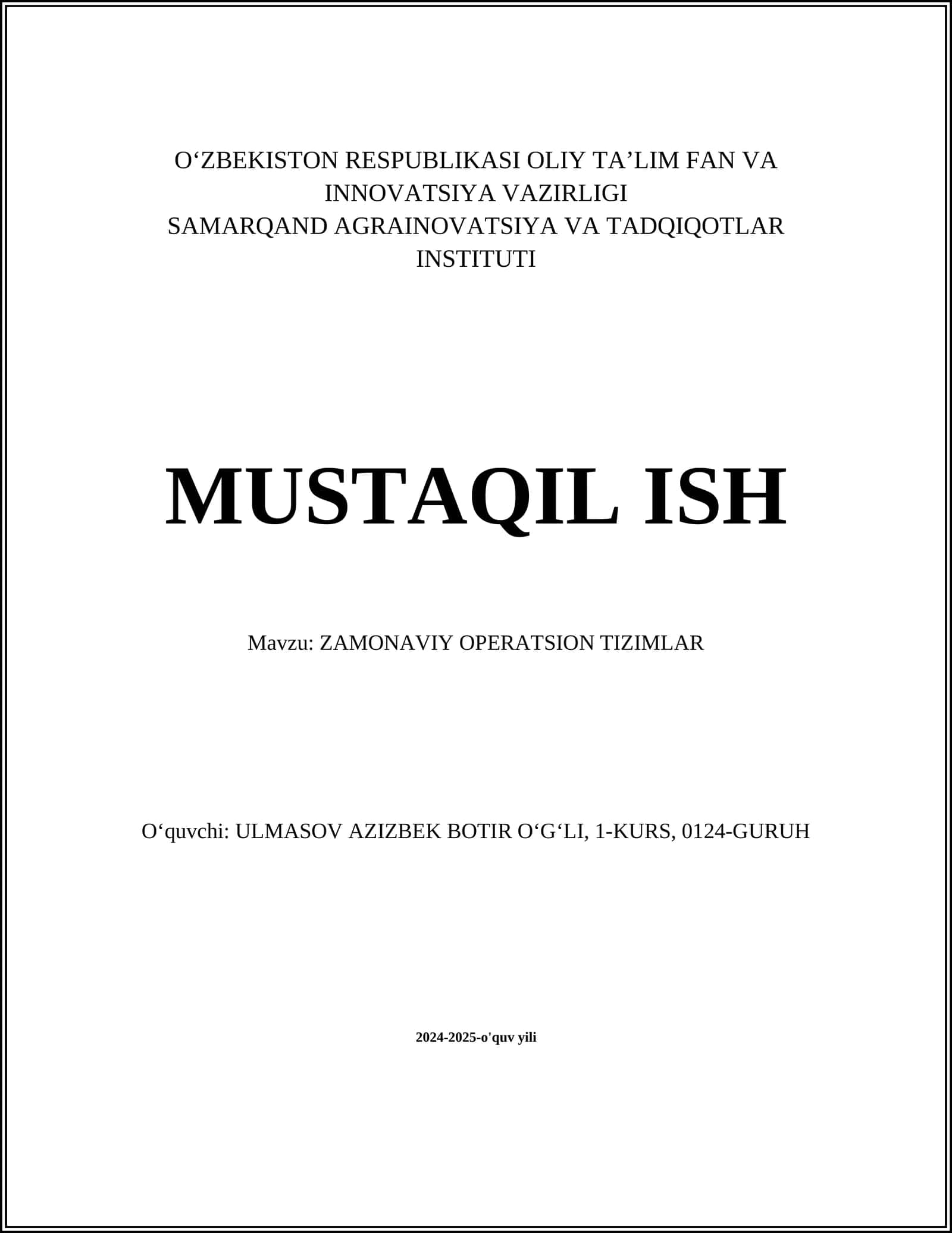 ZAMONAVIY OPERATSION TIZIMLAR