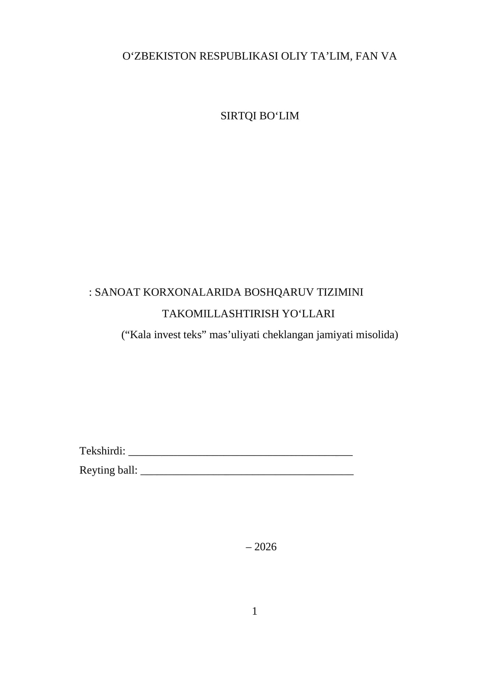 Oʻzbekiston Respublikasi Oliy Ta’lim, Fan va