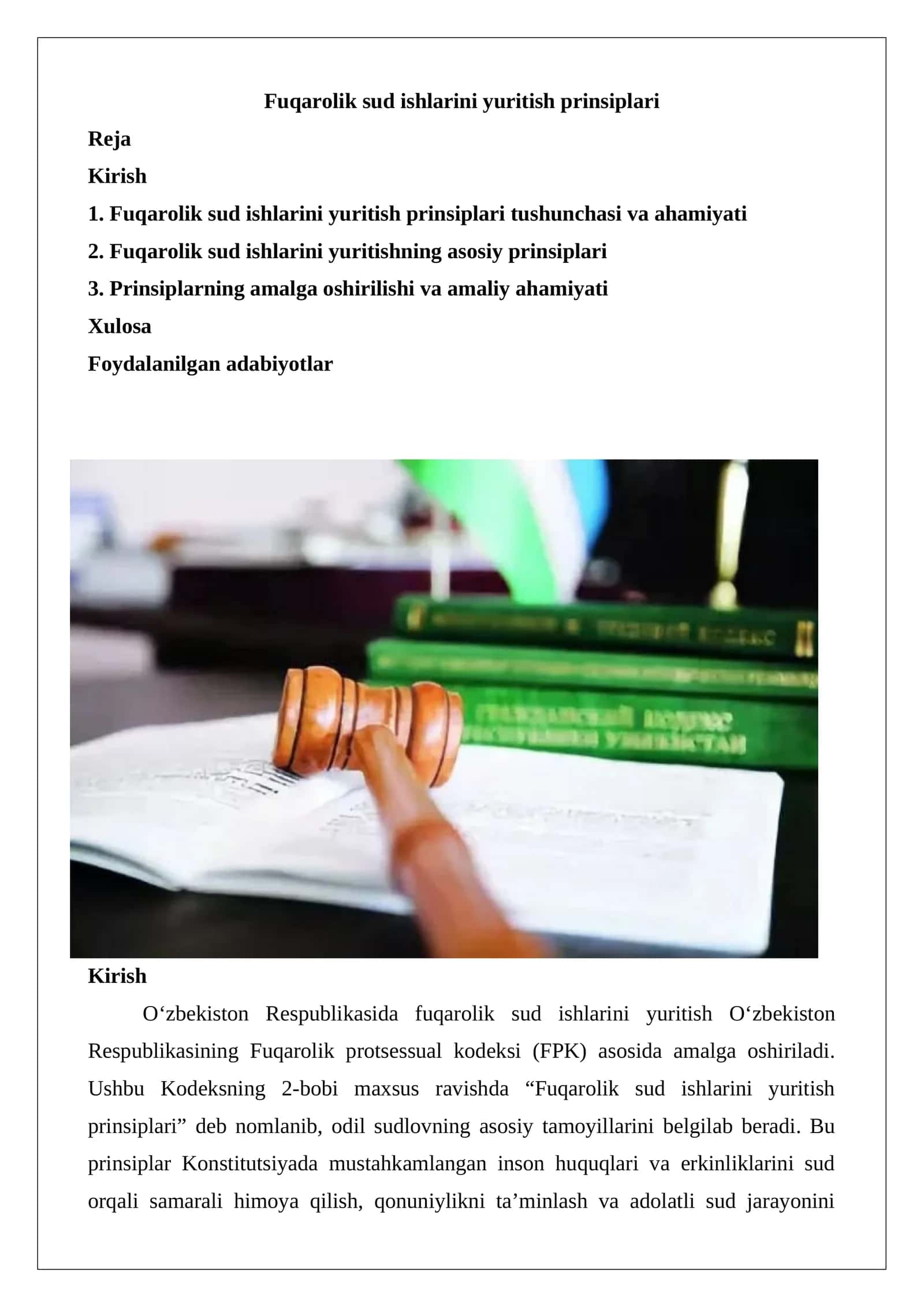 Fuqarolik sud ishlarini yuritish prinsiplari