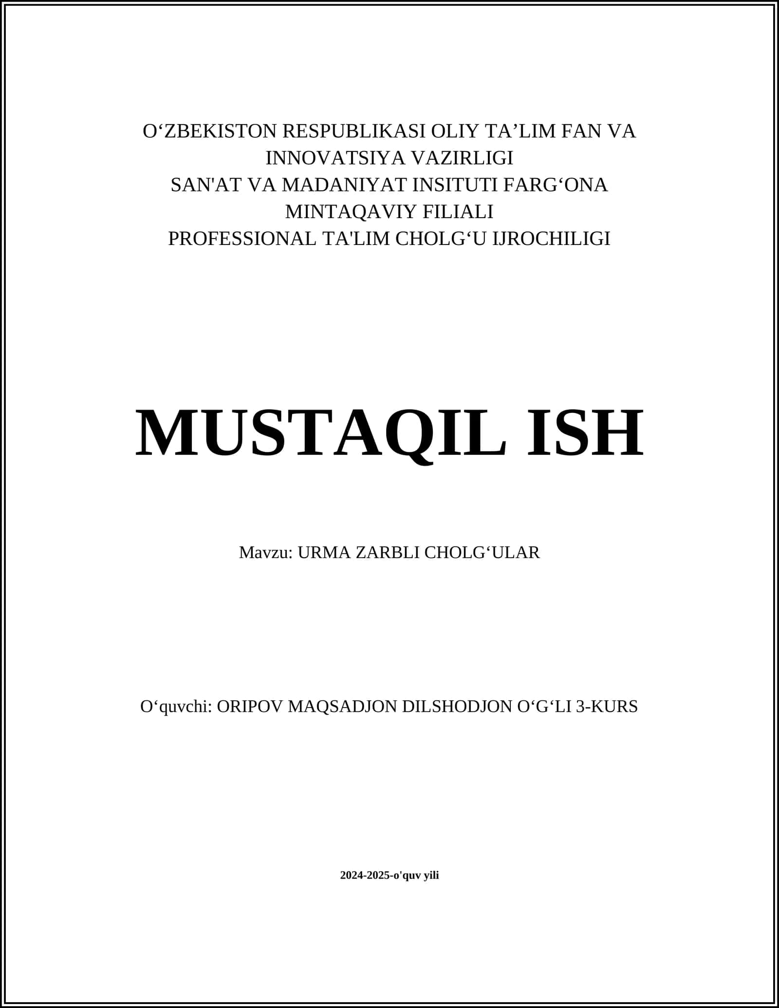 URMA ZARBLI CHOLG'ULAR