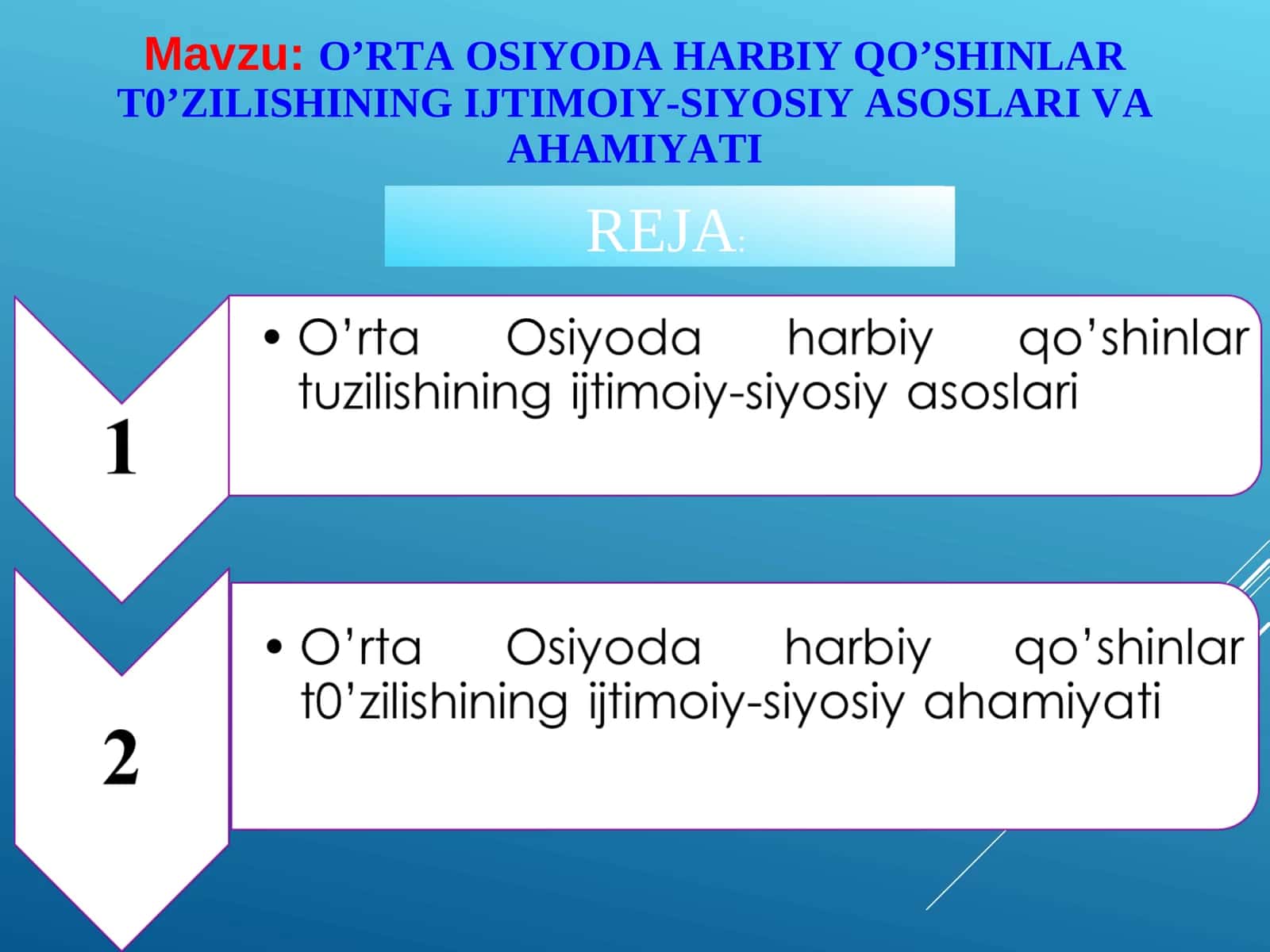 O’RTA OSIYODA HARBIY QO’SHINLAR T0’ZILISHINING IJTIMOIY-SIYOSIY ASOSLARI VA AHAMIYATI