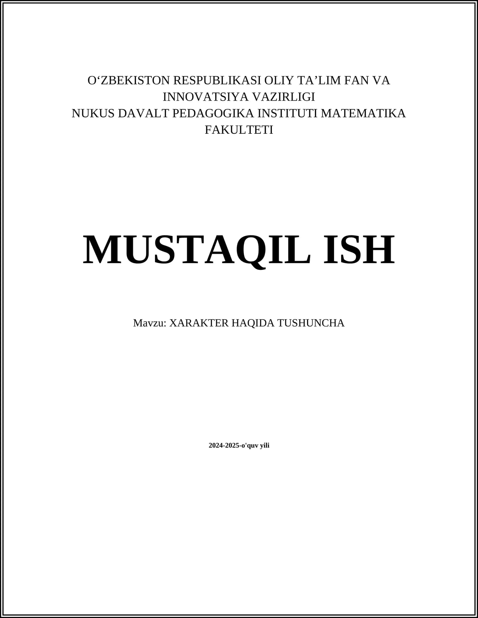 XARAKTER HAQIDA TUSHUNCHA
