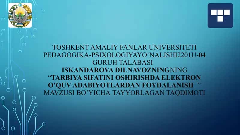 Tarbiya sifatini oshirishda elektron o’quv adabiyotlardan foydalanish