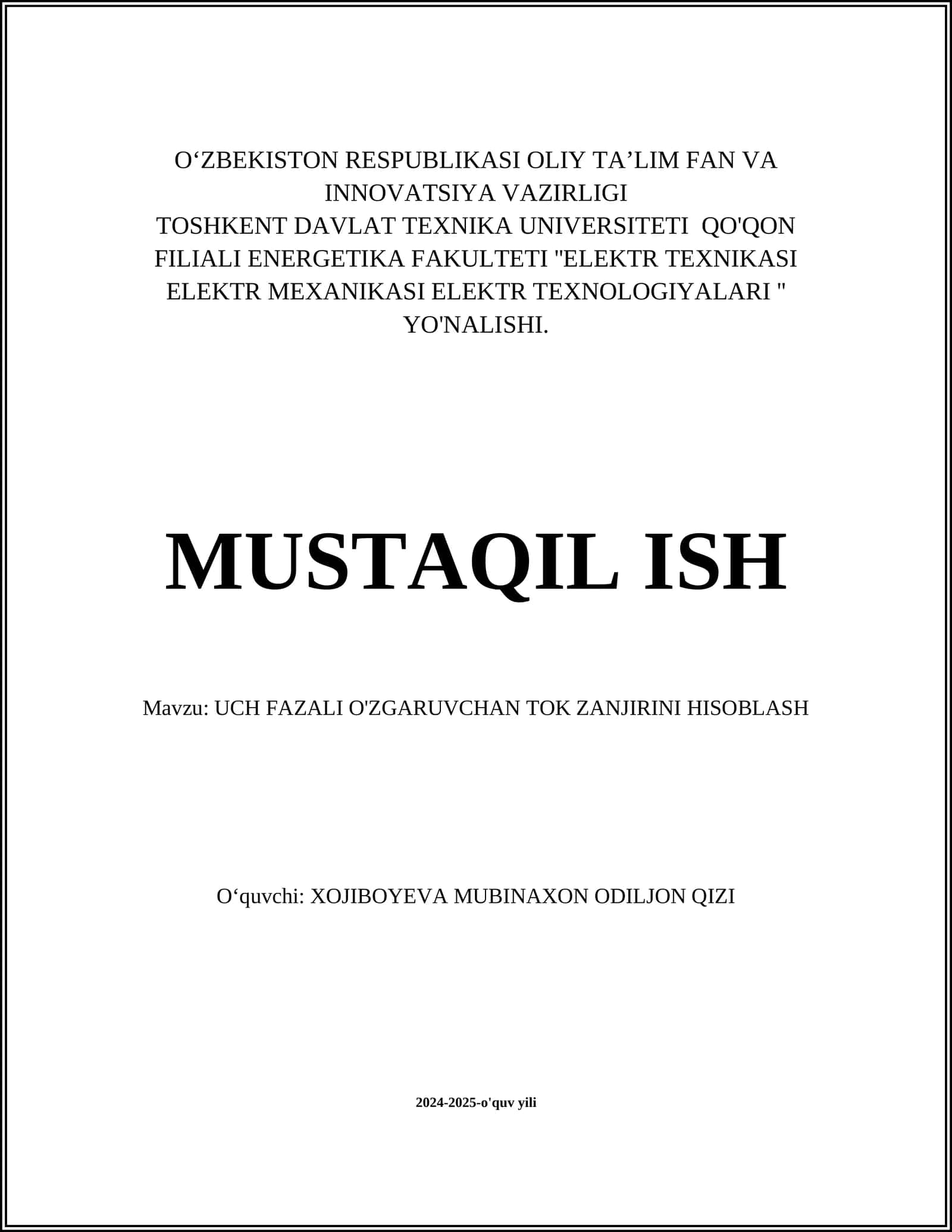 Uch fazali tok zanjirlarning asosiy elementlari