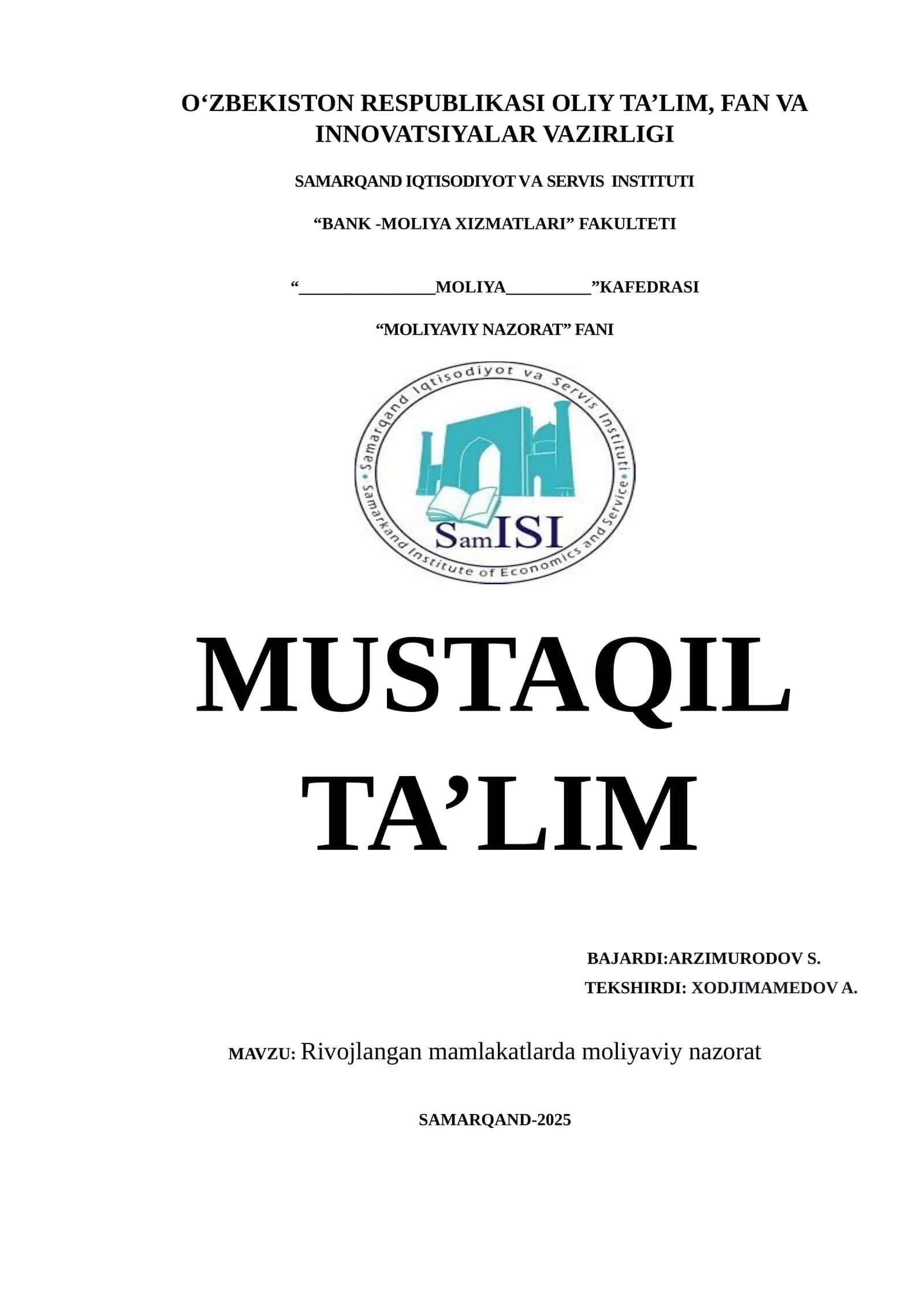 Rivojlаngаn mаmlаkаtlаrdа moliyaviy nаzorаt