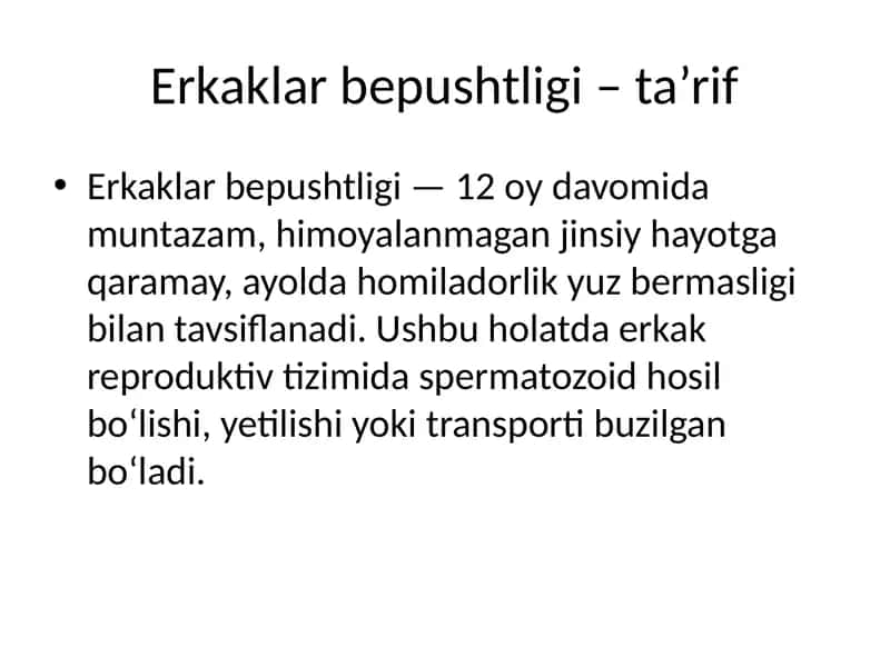 Erkaklar bepushtligi – ta’rif