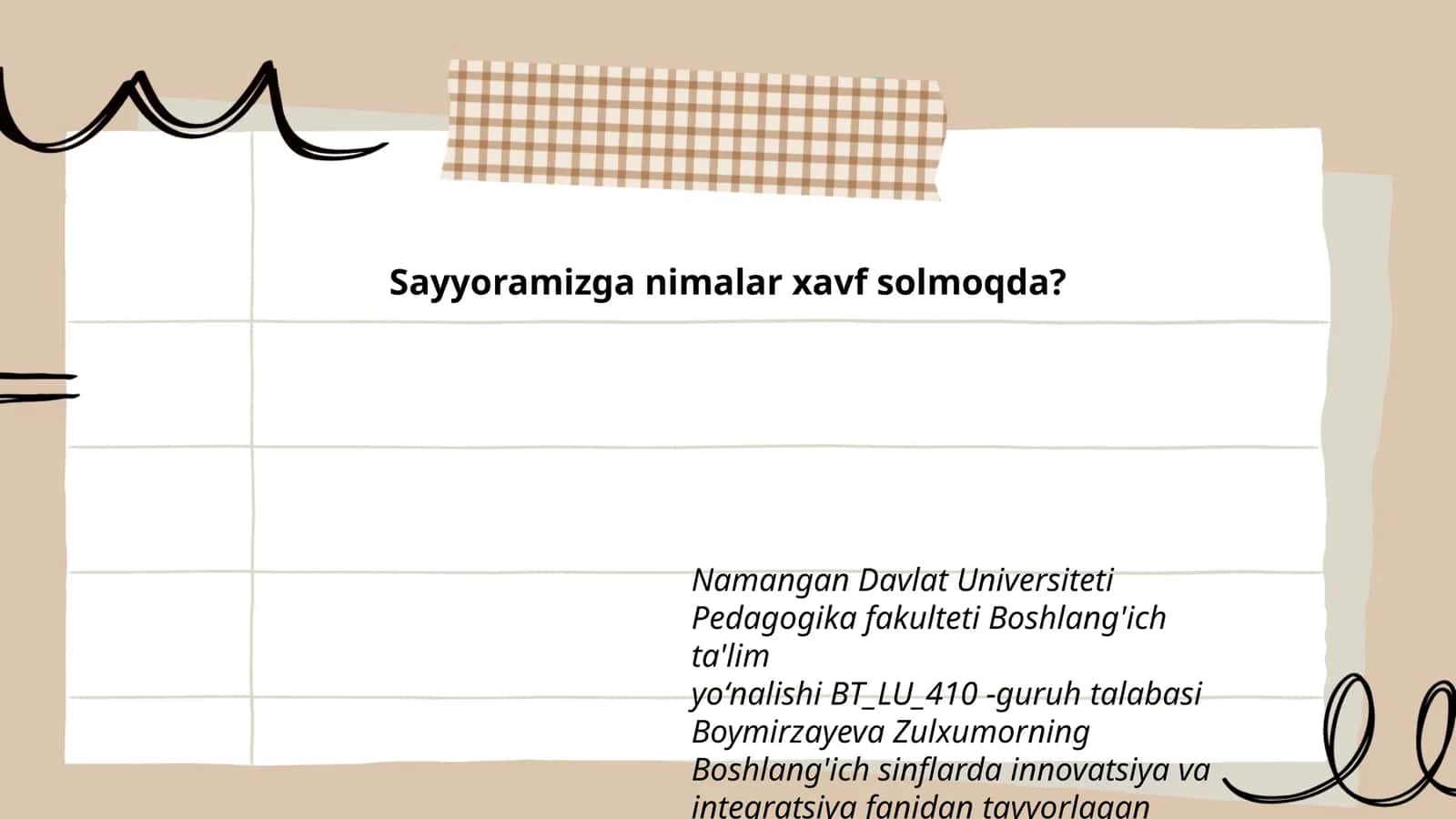 Boshlang'ich sinflarda innovatsiya va integratsiya fanidan tayyorlagan taqdimot