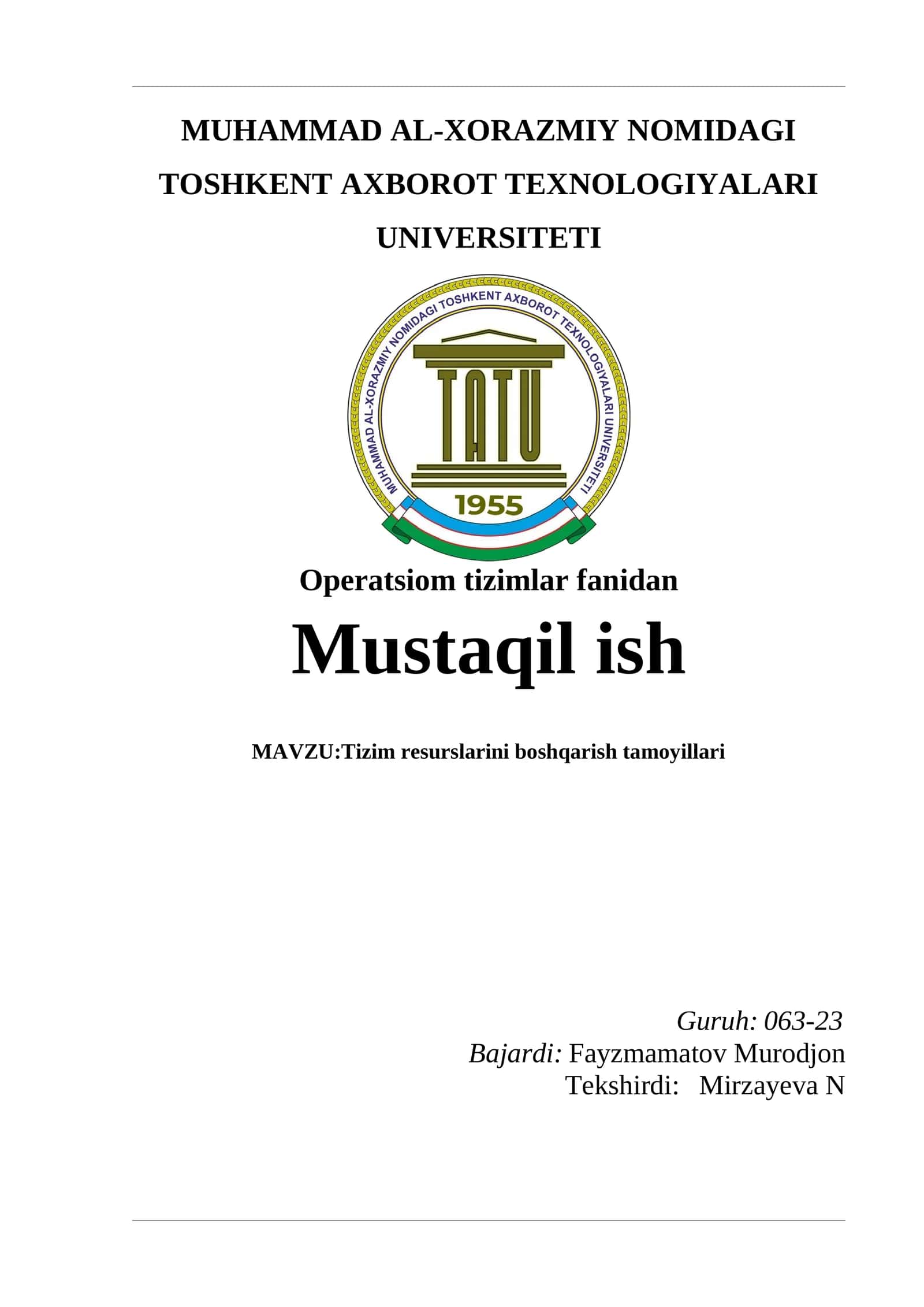 Tizim resurslarini boshqarish tamoyillari