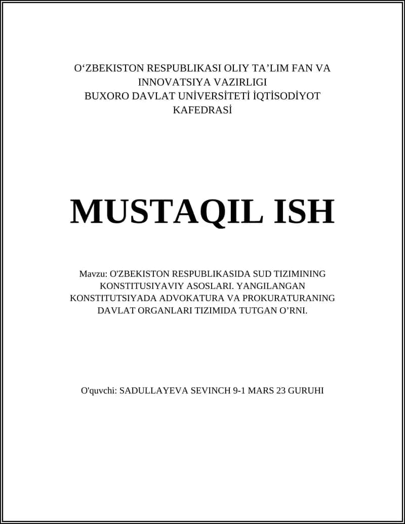 O'ZBEKISTON RESPUBLIKASIDA SUD TIZIMINING KONSTITUSIYAVIY ASOSLARI