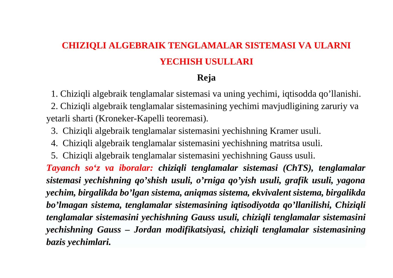 Chiziqli Algebraik Tenglamalar Sistemi