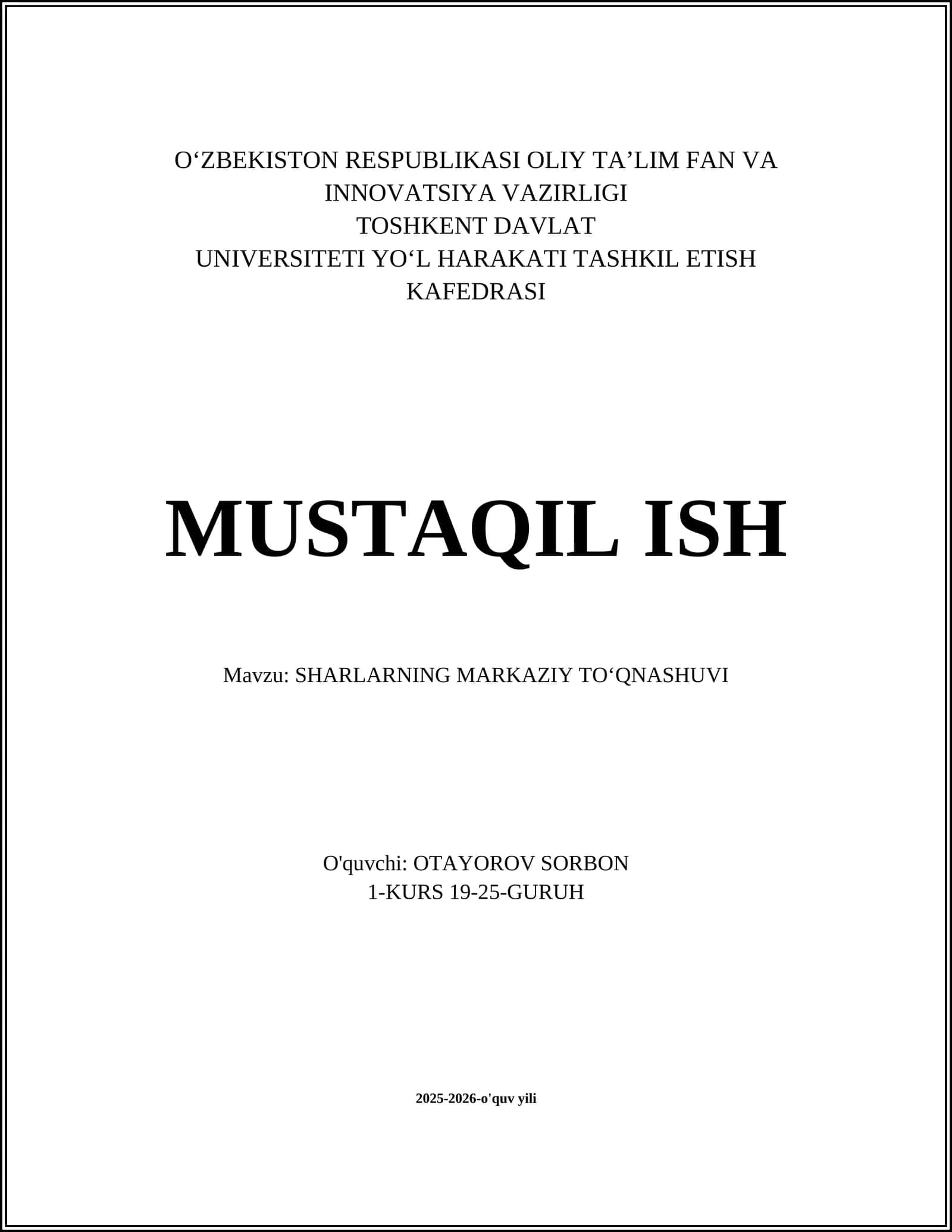 SHARLARNING MARKAZIY TOʻQNASHUVI