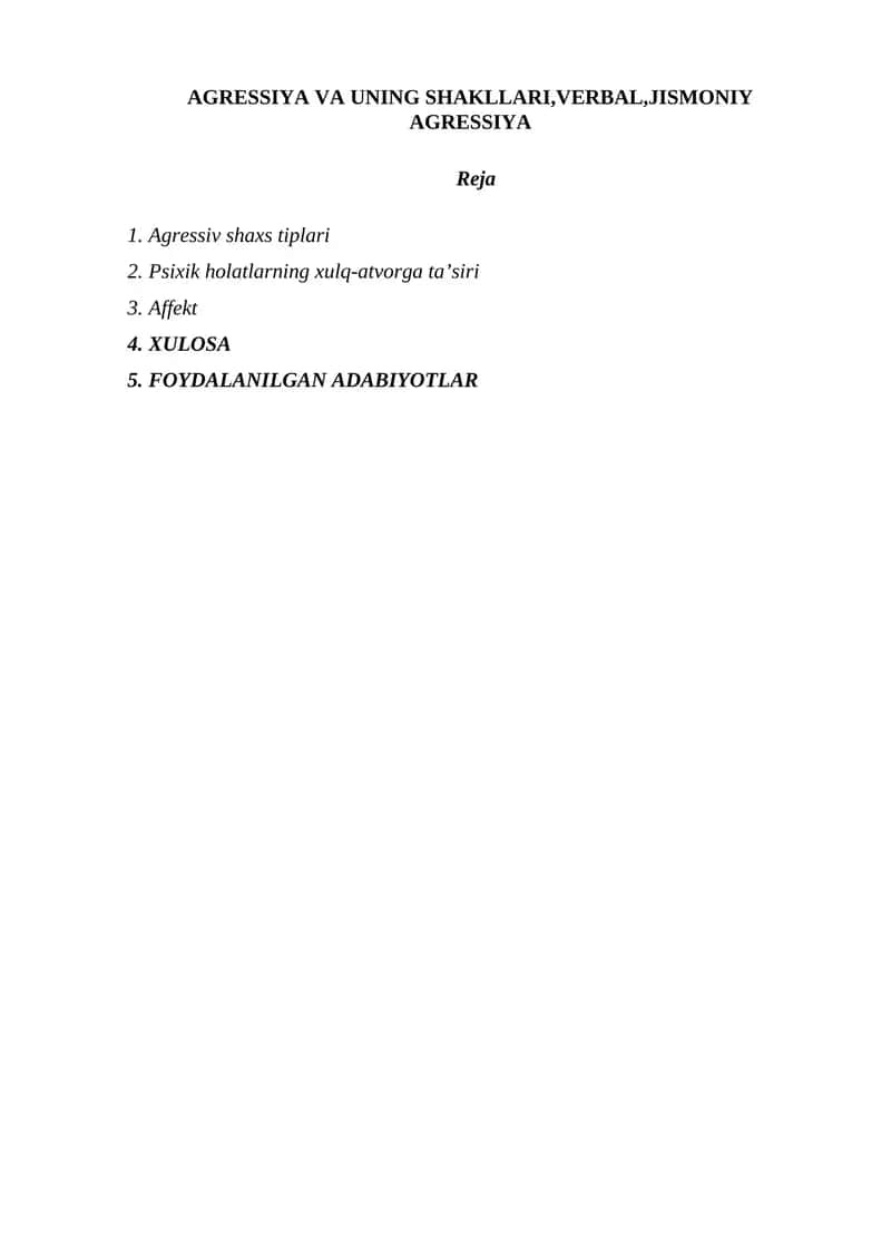 AGRESSIYA VA UNING SHAKLLARI