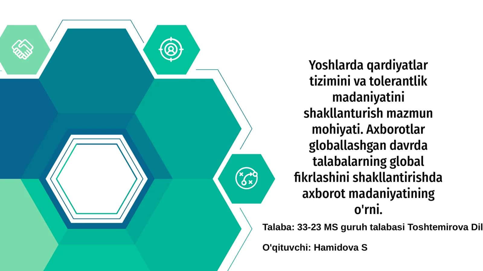 Yoshlarda qardiyatlar tizimini va tolerantlik madaniyatini shakllanturish