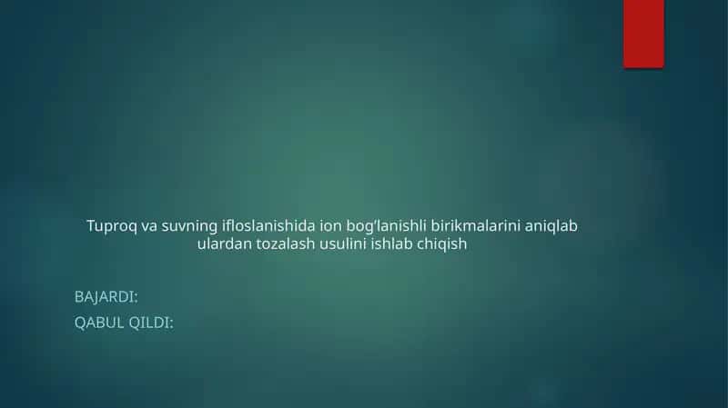 Tuproq vasuvning ifloslanishida ion bog’lanishli birikmalarini aniqlab uchraydigan asosiy ifloslantirgichlar