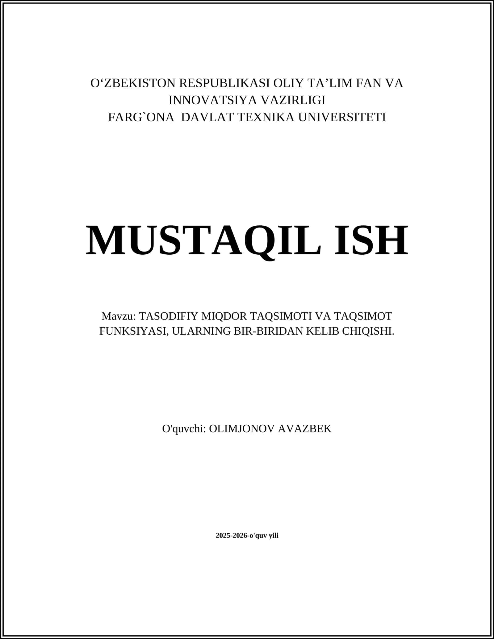 TASODIFIY MIQDOR TAQSIMOTI VA TAQSIMOT FUNKSIYASI, ULARNING BIR-BIRIDAN KELIB CHIQISHI