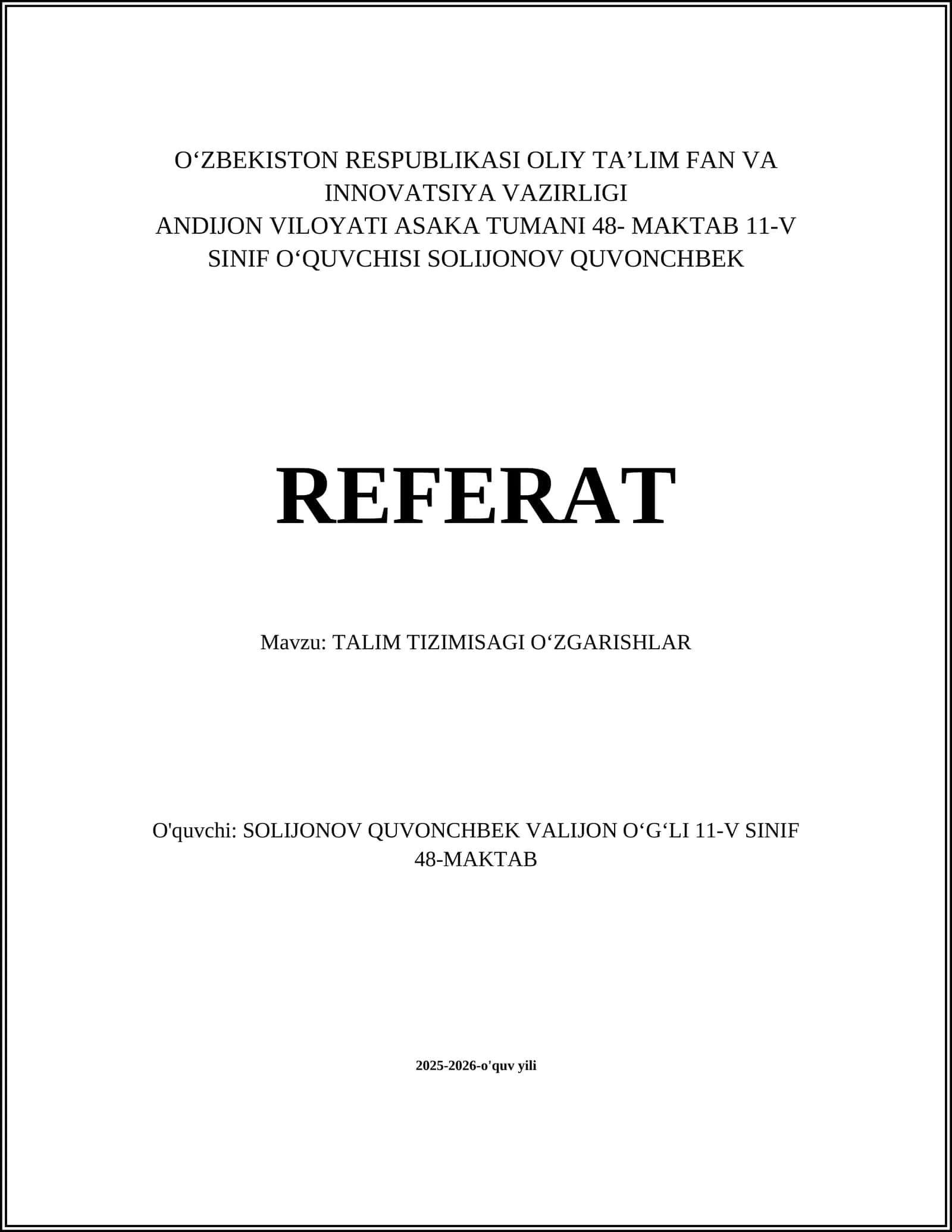 TALIM TIZIMISAGI OʻZGARISHLAR