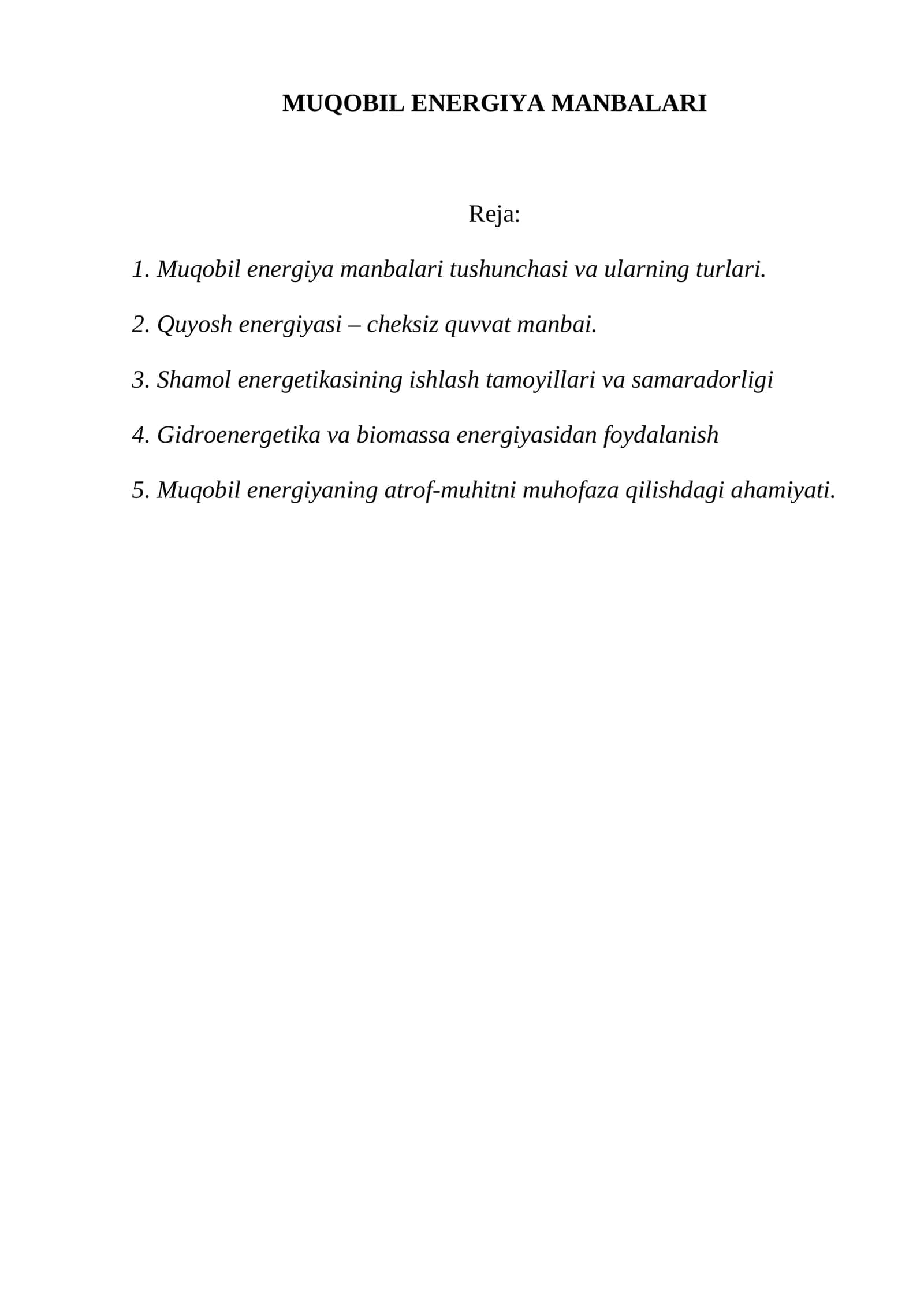 MUQOBIL ENERGIYA MANBALARI