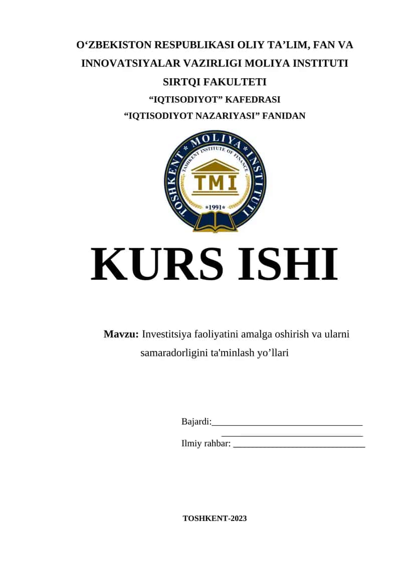 Investitsiya faoliyatini amalga oshirish va ularni samaradorligini ta'minlash yo’llari