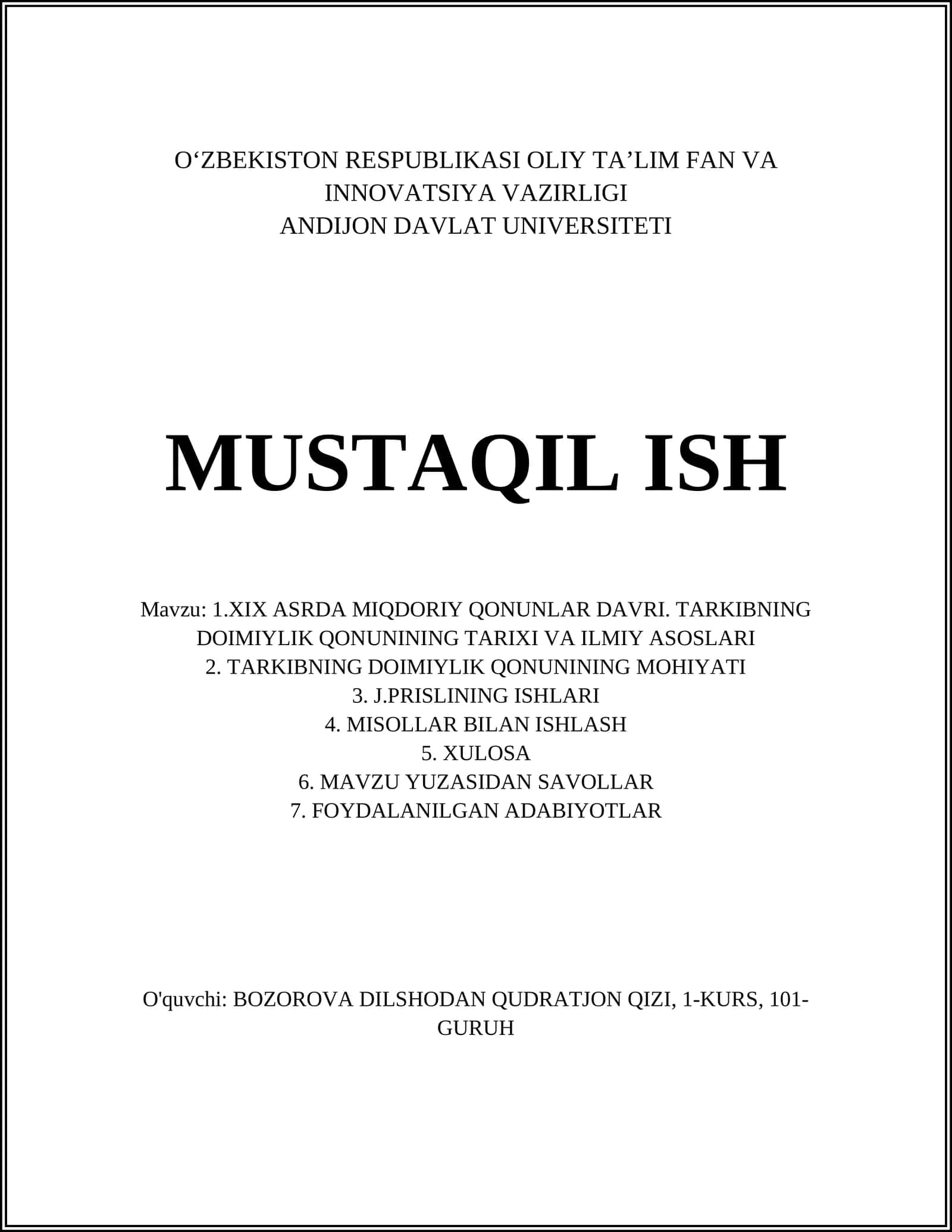 XIX ASRDA MIQDORIY QONUNLAR DAVRI