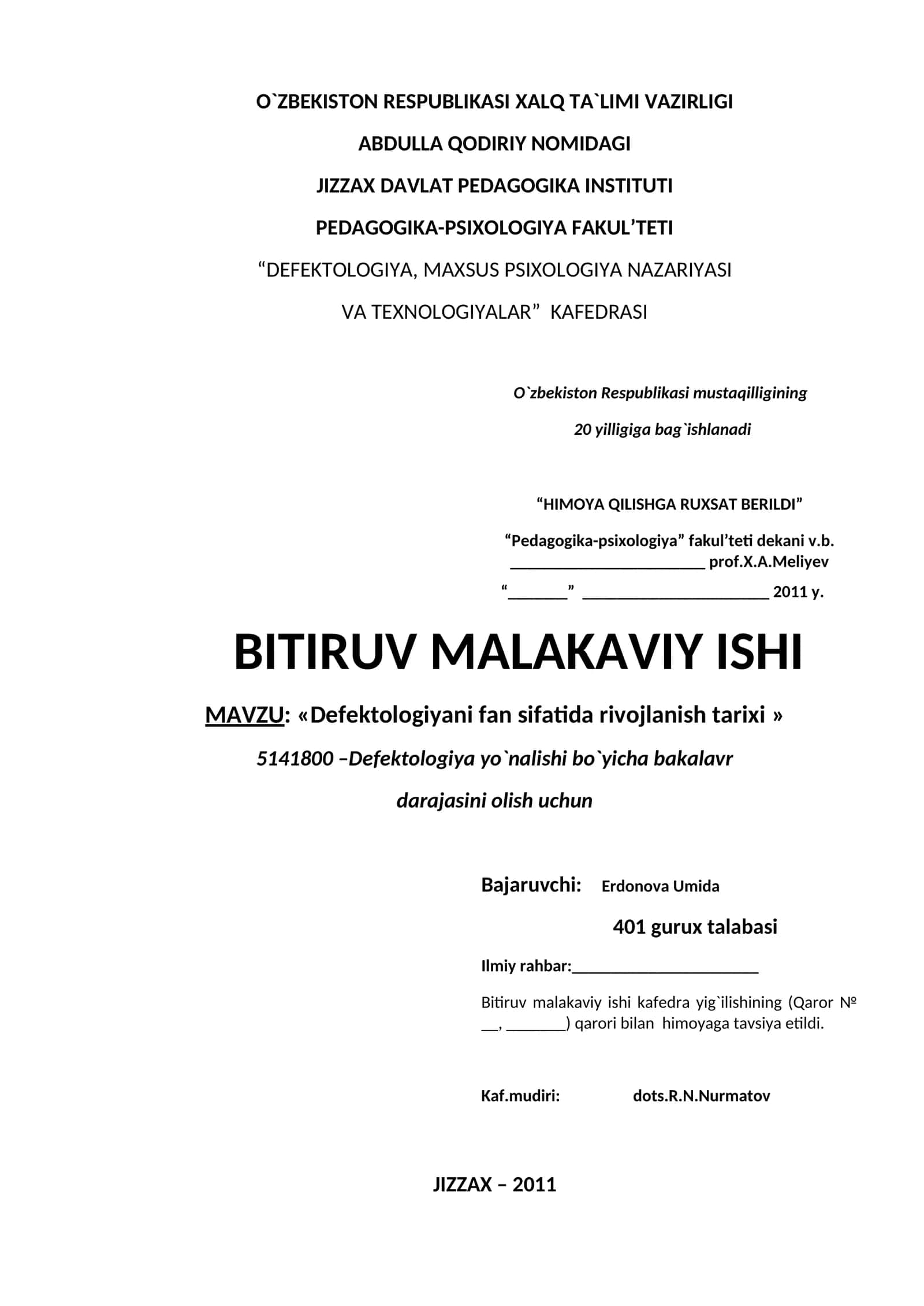 Dеfеktologiyani fan sifatida rivojlanish tarixi