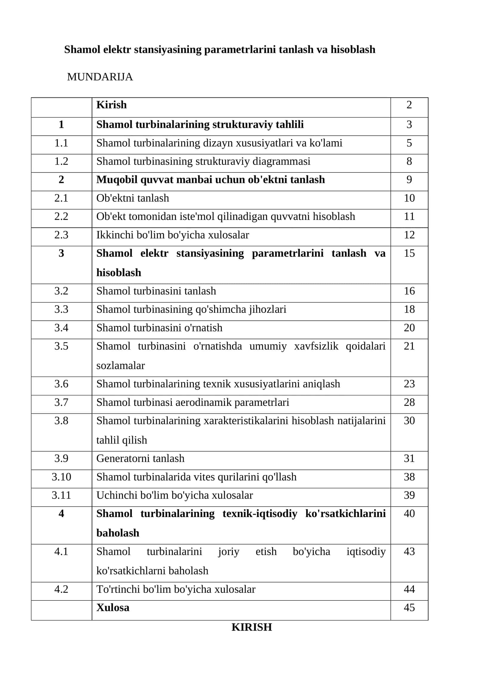 Shamol elektr stansiyasining parametrlarini tanlash va hisoblash