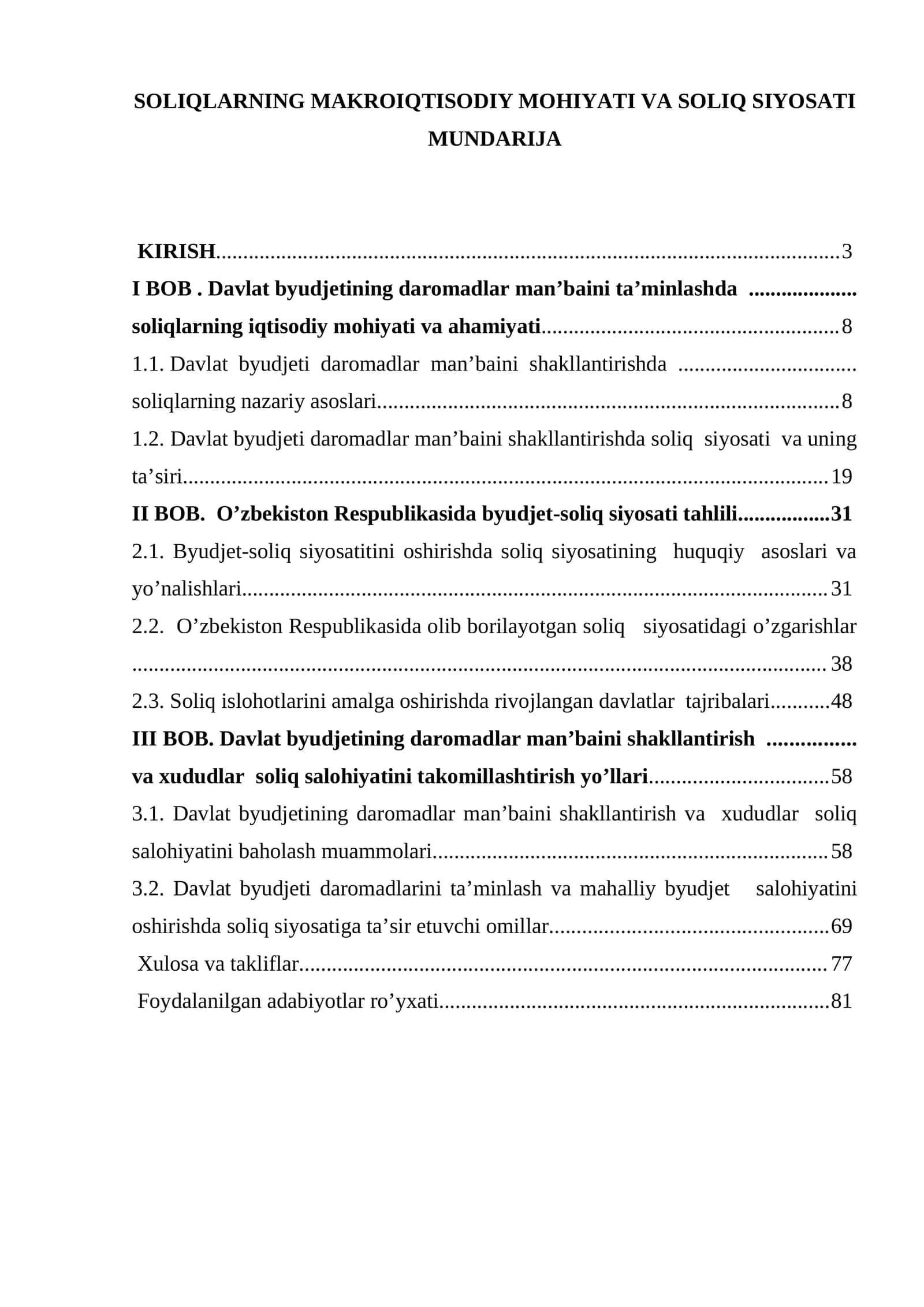 SOLIQLARNING MAKROIQTISODIY MOHIYATI VA SOLIQ SIYOSATI