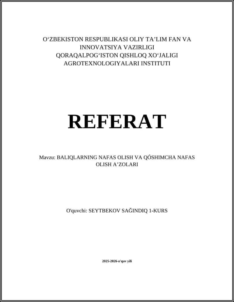 BALIQLARNING NAFAS OLISH VA QÓSHIMCHA NAFAS OLISH AʼZOLARI