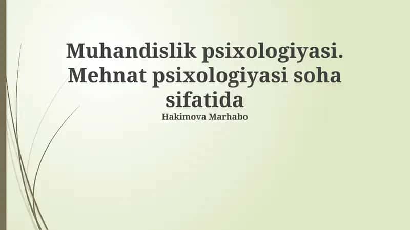 Muhandislik va Mehnat Psixologiyasiga Kirish