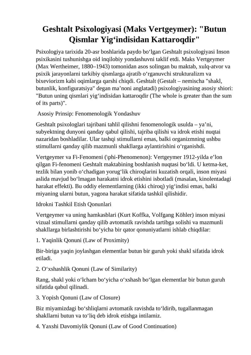 Geshtalt Psixologiyasi (Maks Vertgeymer)