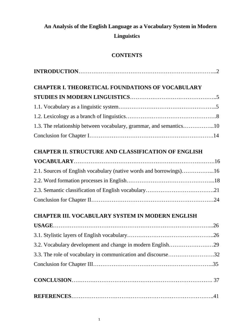 An Analysis of the English Language as a Vocabulary System in Modern Linguistics