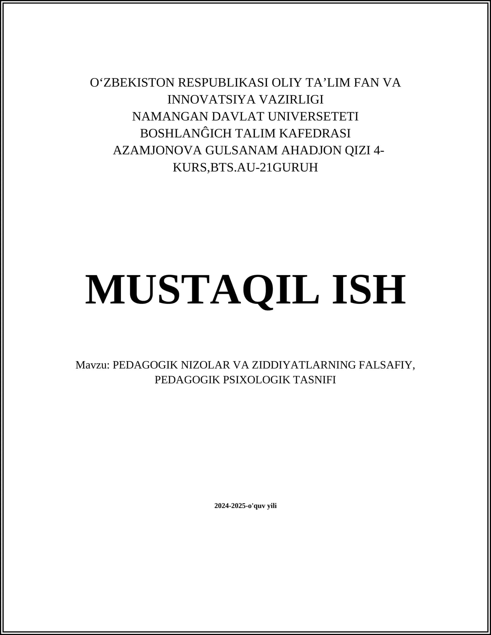 PEDAGOGIK NIZOLAR VA ZIDDIYATLARNING FALSAFIY, PEDAGOGIK PSIXOLOGIK TASNIFI