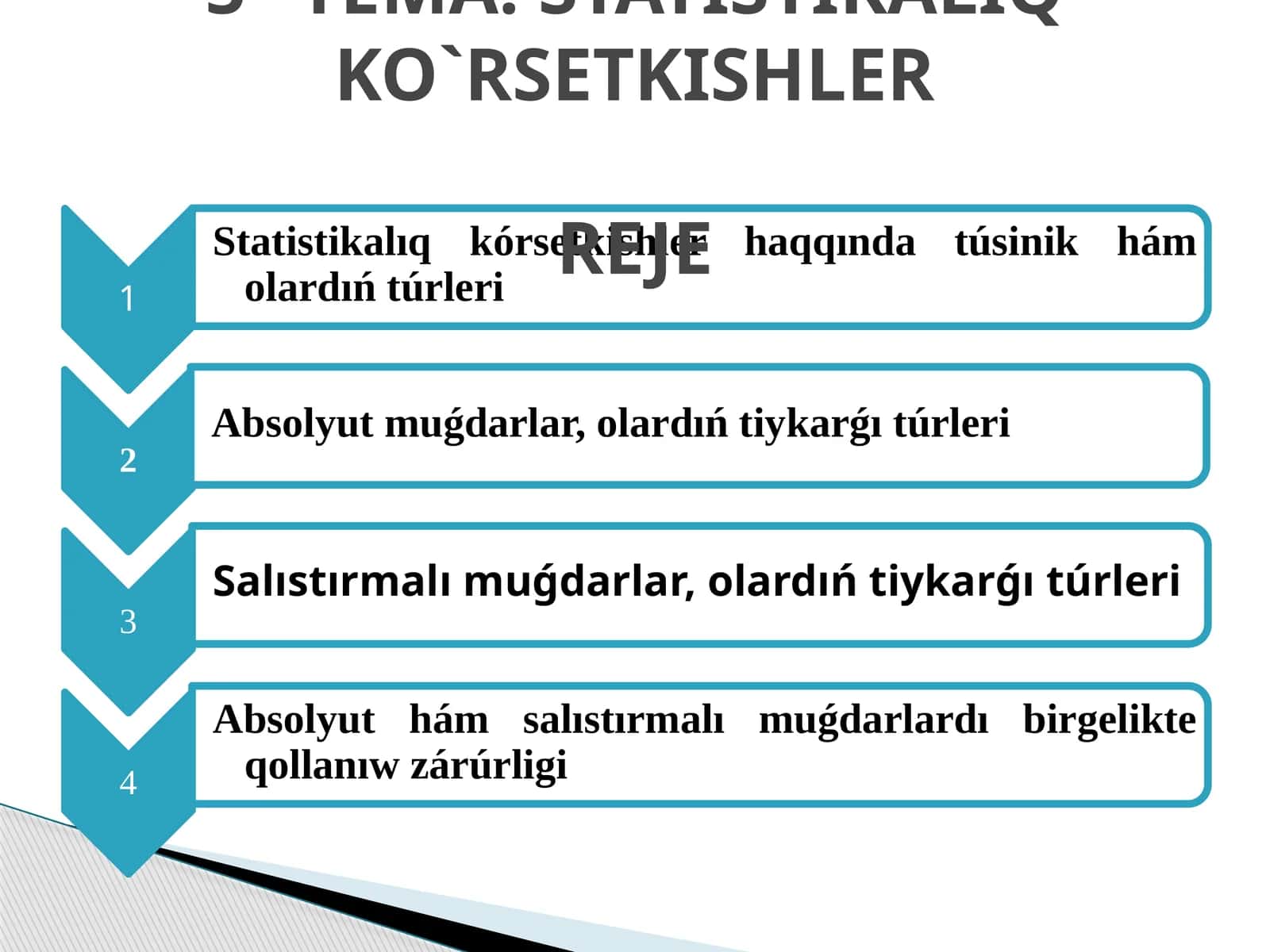 STATISTIKALIQ KO`RSETKISHLER