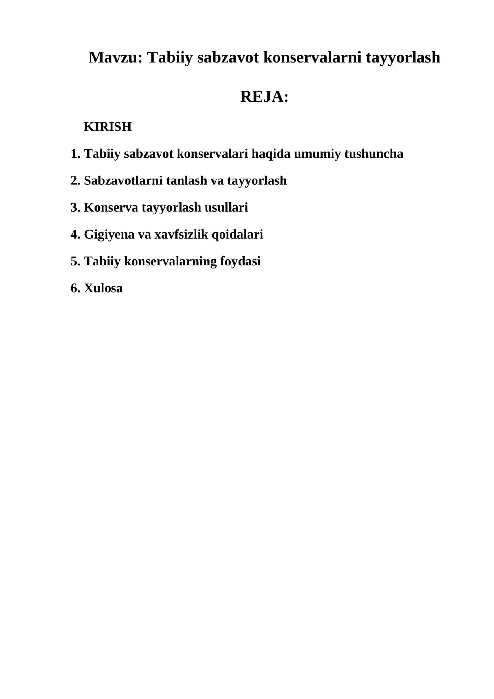 Tabiiy sabzavot konservalarni tayyorlash