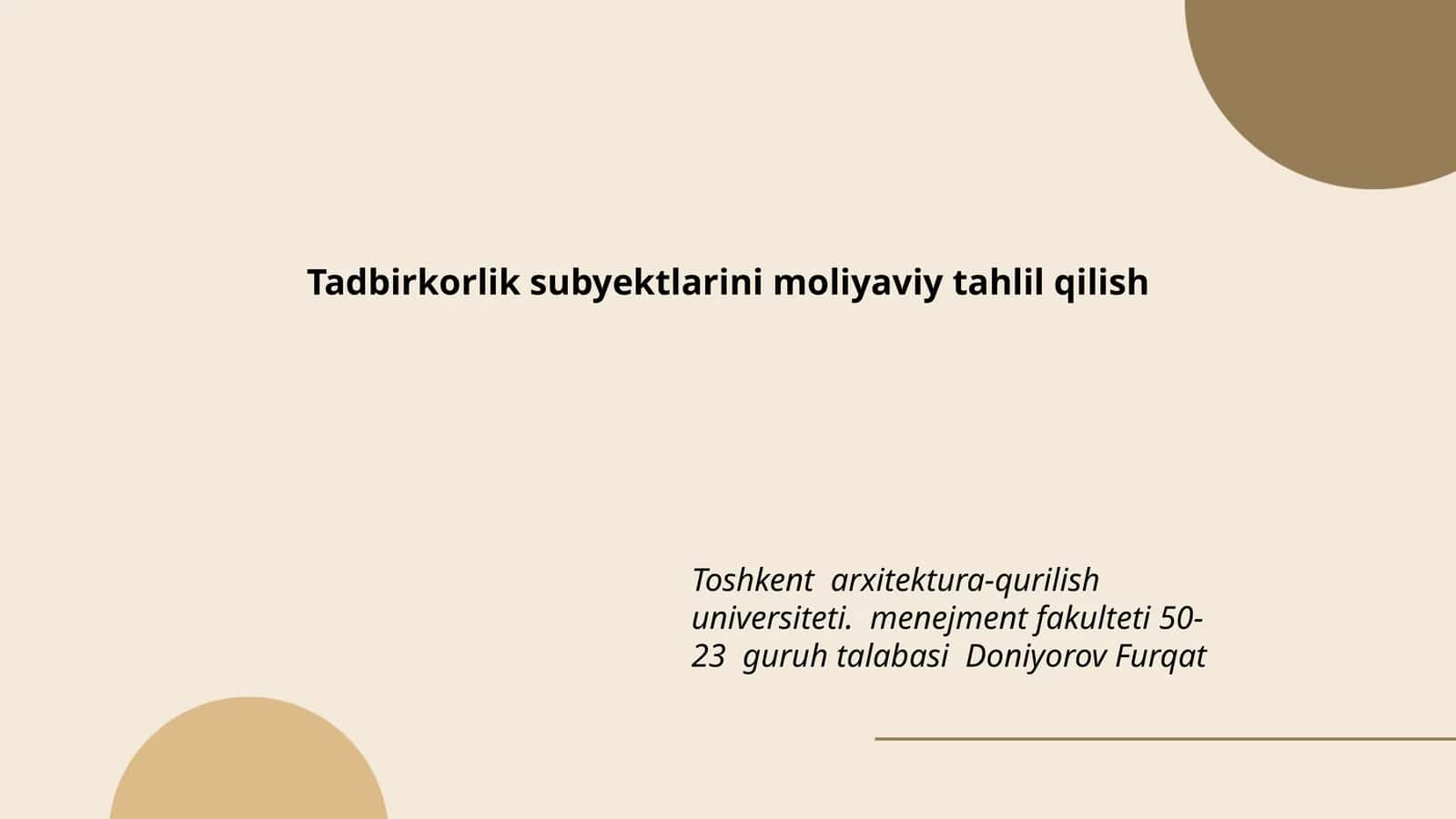 Tadbirkorlik subyektlarini moliyaviy tahlil qilish