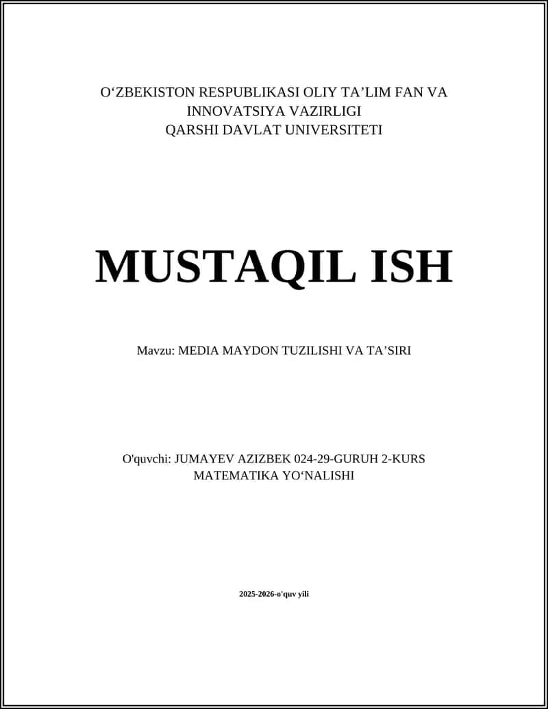 MEDIA MAYDON TUZILISHI VA TAʼSIRI
