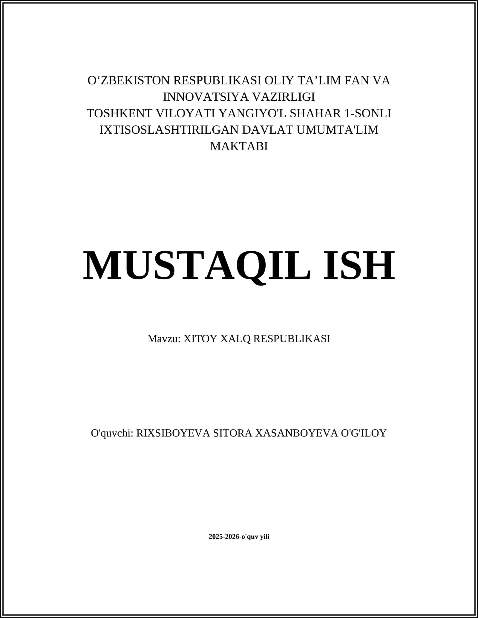 XITOY XALQ RESPUBLIKASI