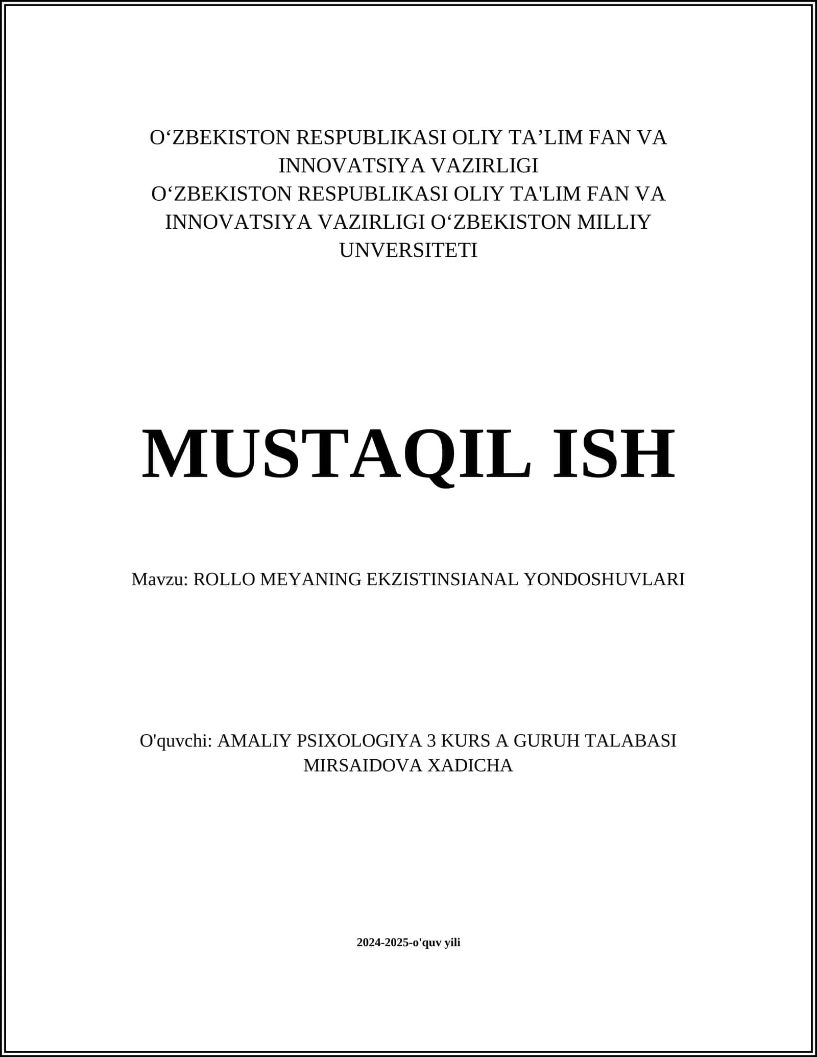 ROLLO MEYANING EKZISTINSIANAL YONDOSHUVLARI