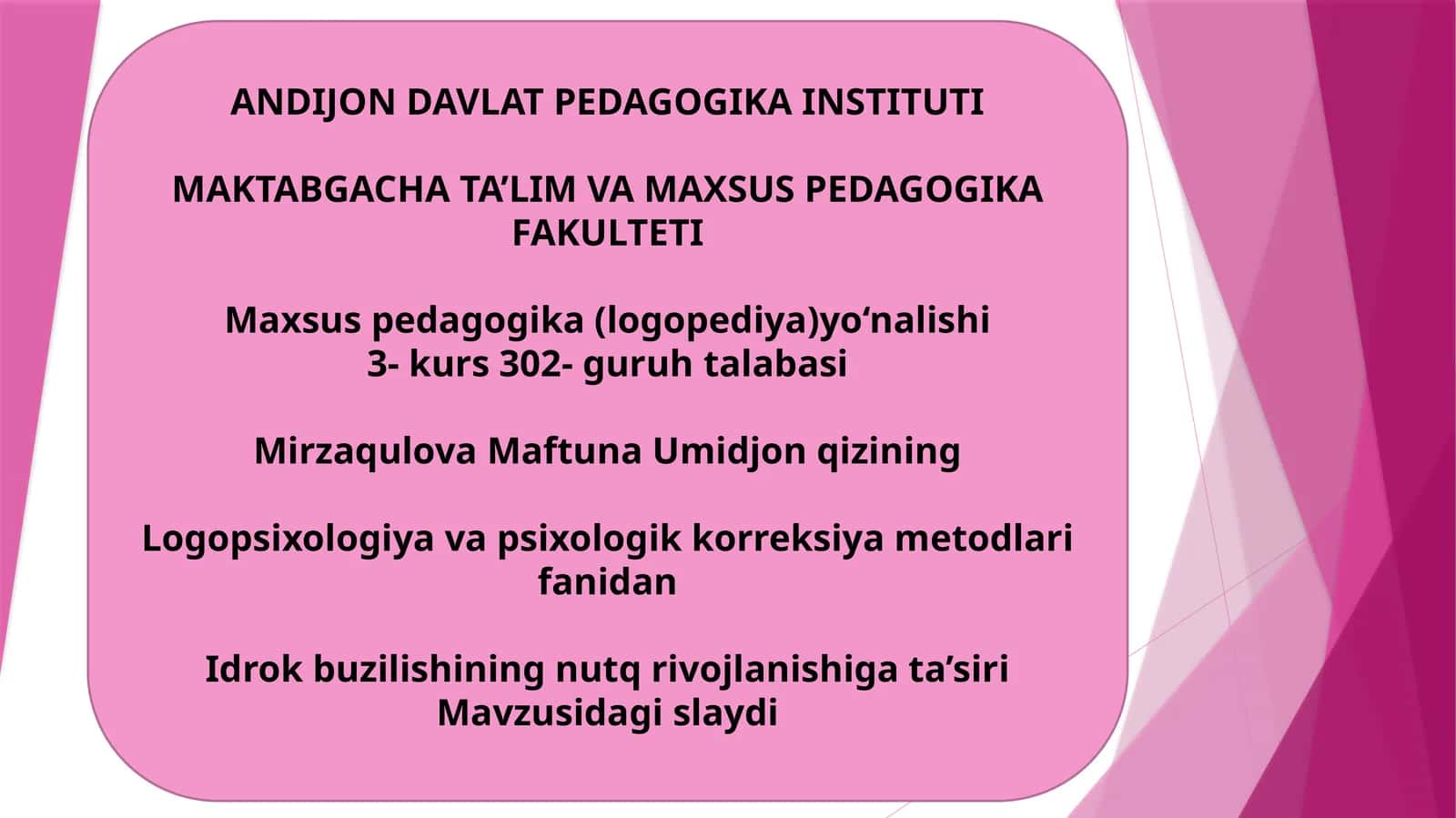 Idrok buzilishining nutq rivojlanishiga ta'siri