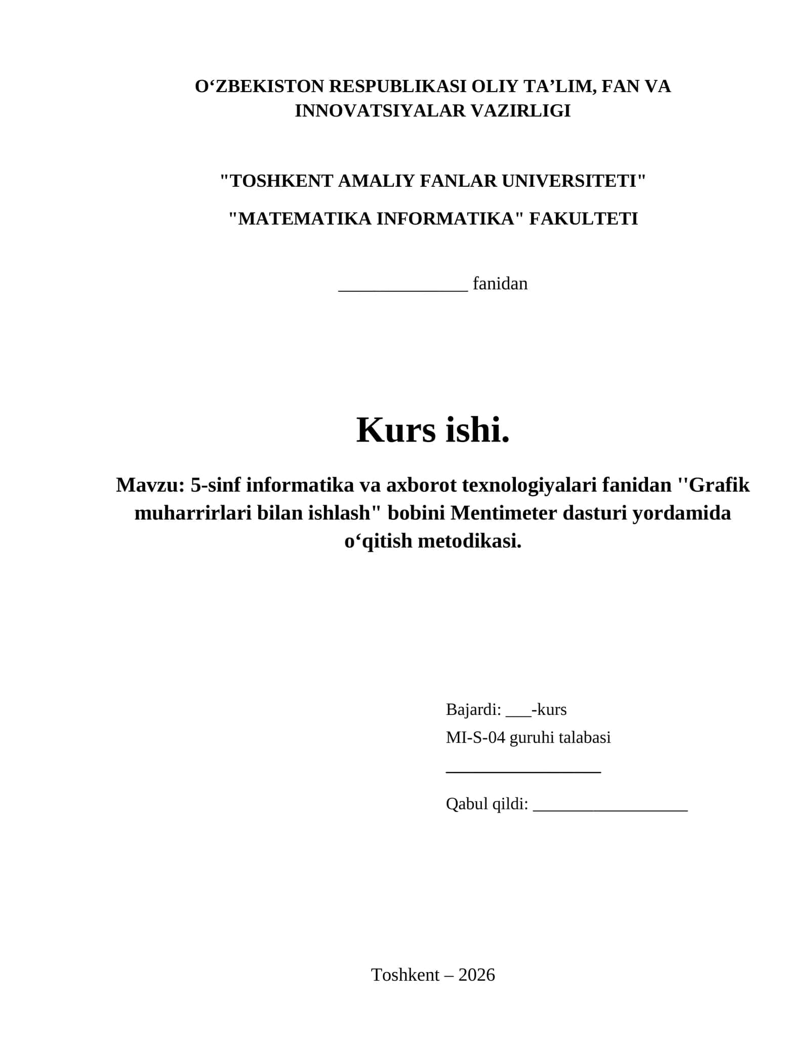 5-sinf informatika va axborot texnologiyalari fanidan ''Grafik muharrirlari bilan ishlash" bobini Mentimeter dasturi yordamida oʻqitish metodikasi.