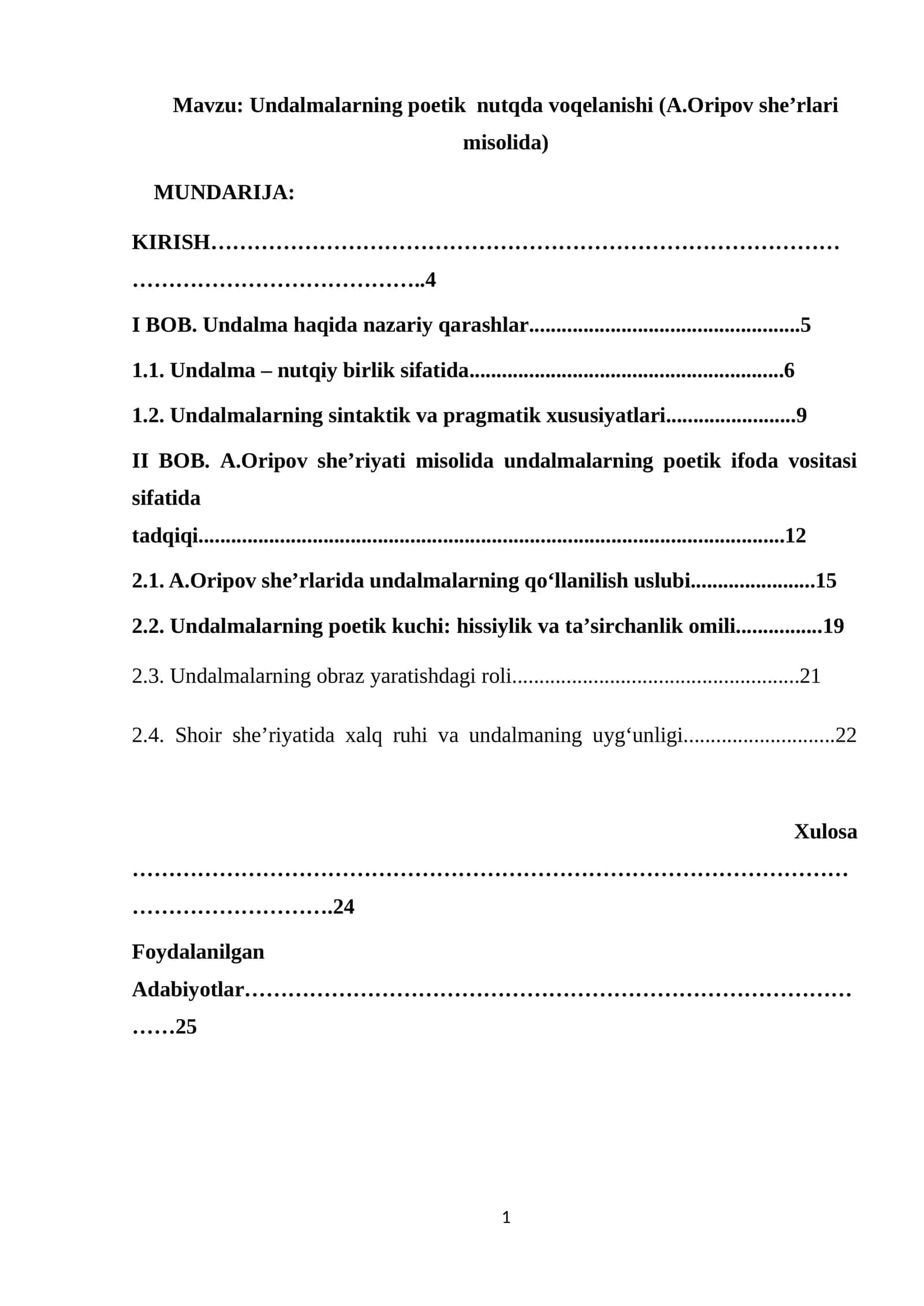 Undalmalarning poetik nutqda voqelanishi (A.Oripov she’rlari misolida)