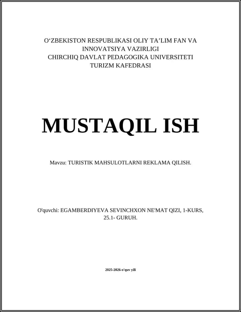 TURISTIK MAHSULOTLARNI REKLAMA QILISH