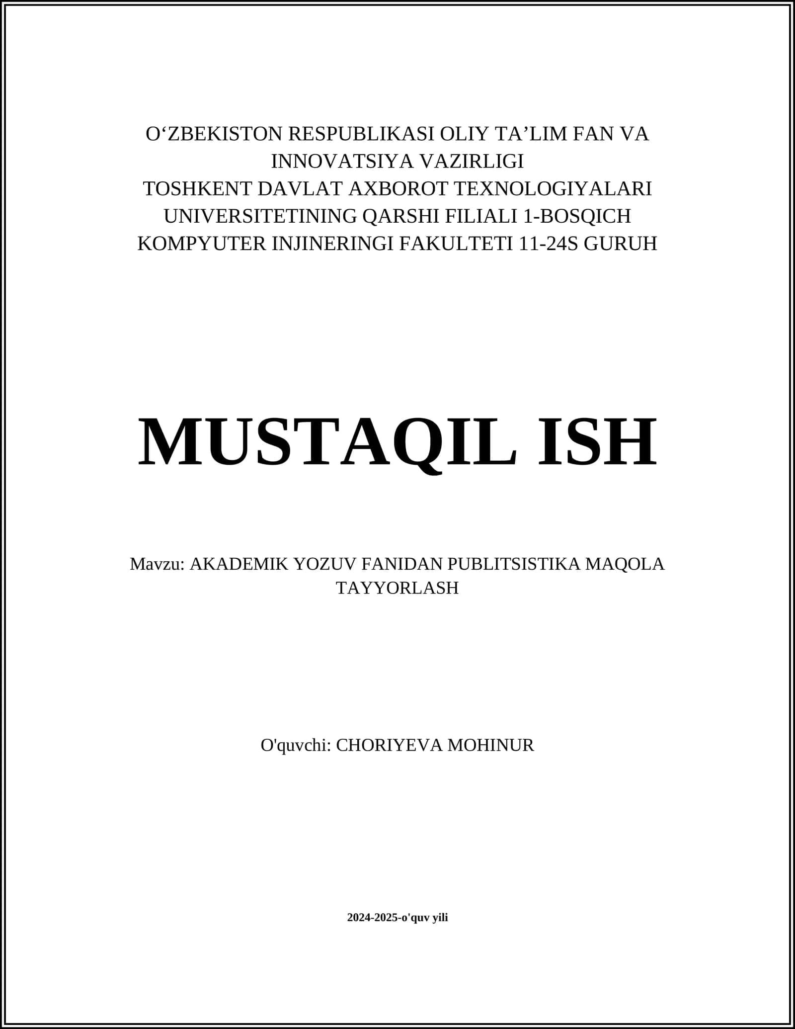 AKADEMIK YOZUV FANIDAN PUBLITSISTIKA MAQOLA TAYYORLASH
