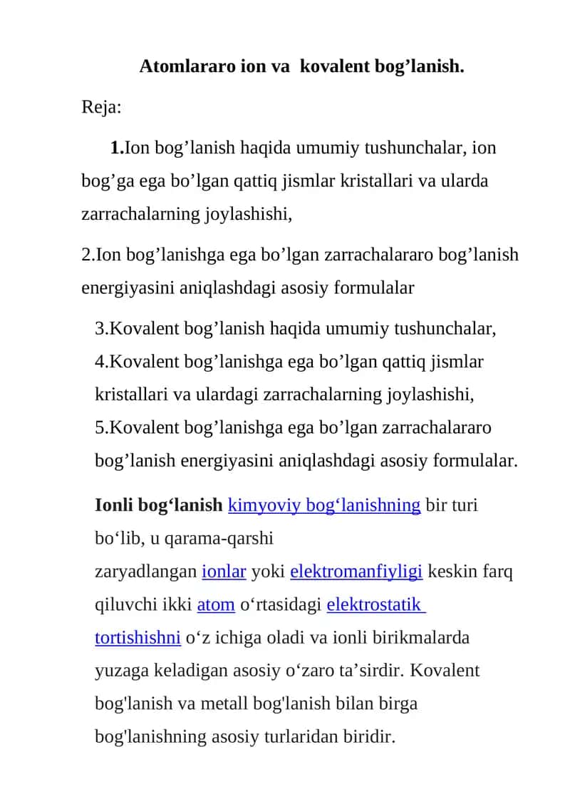 Ion va kovalent bog'lanish