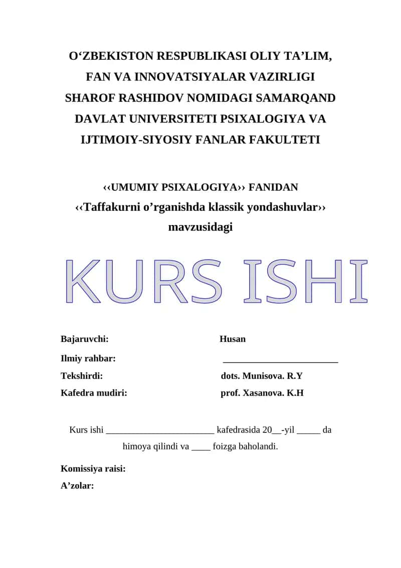 Taffakurni o’rganishda klassik yondashuvlar kurs ishi