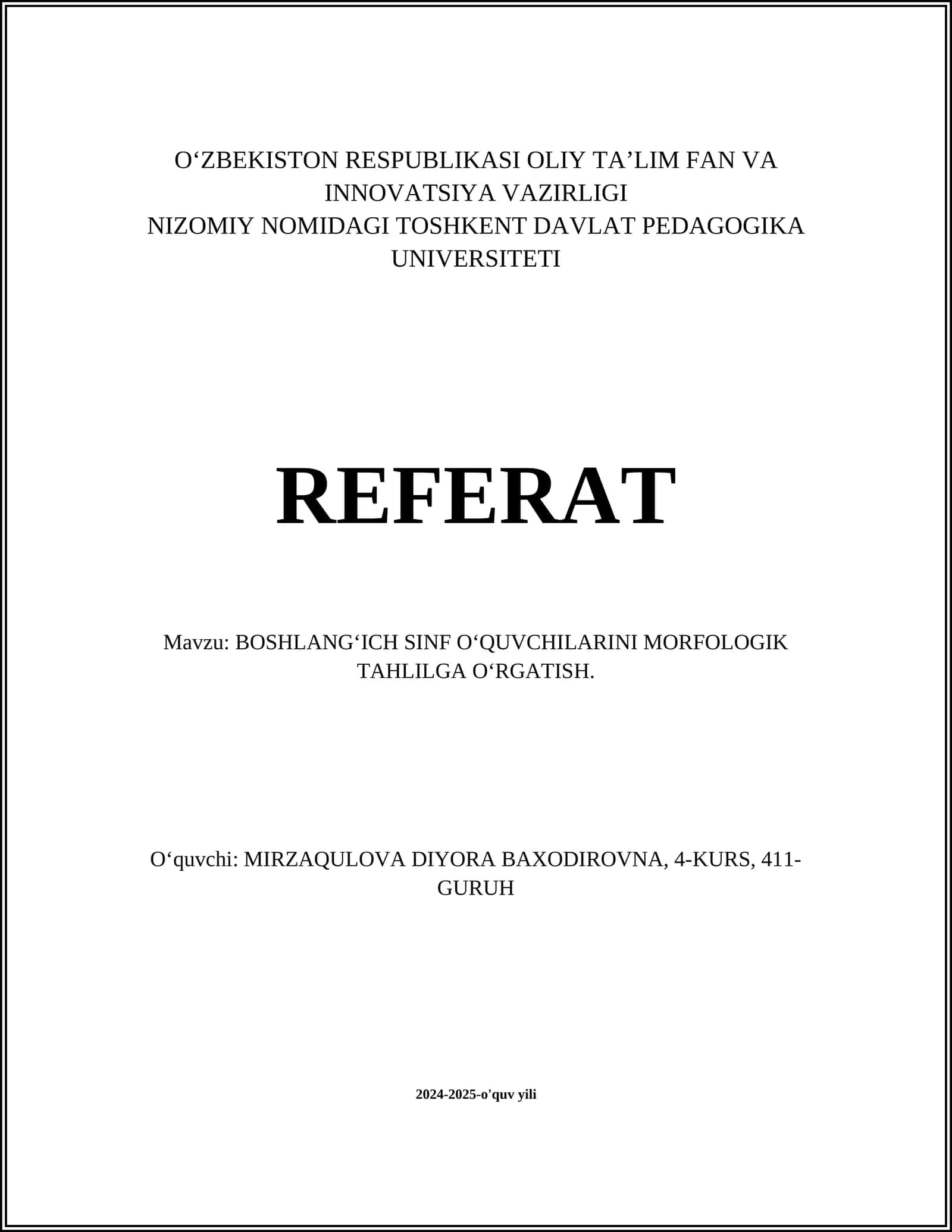 MORFOLOGIK TAHLILGA OʻRGATISH