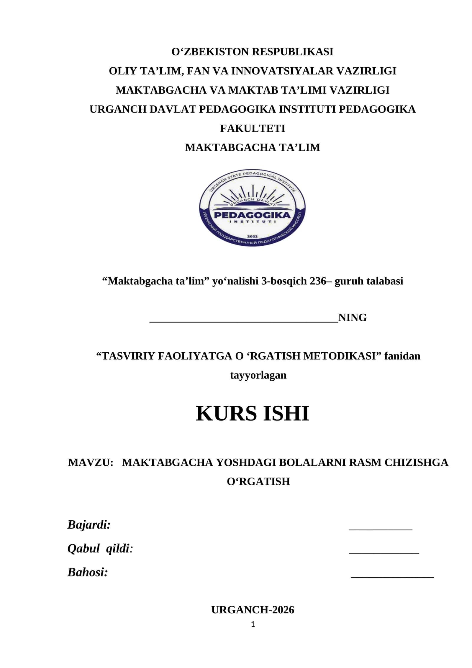 MAKTABGACHA YOSHDAGI BOLALARNI RASM CHIZISHGA O‘RGATISH