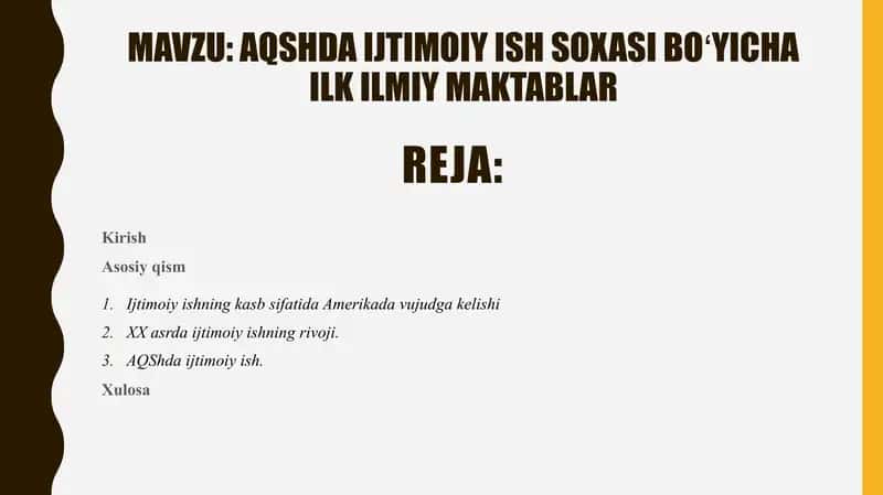 AQSHda ijtimoiy ish soxasi boʻyicha ilk ilmiy maktablar