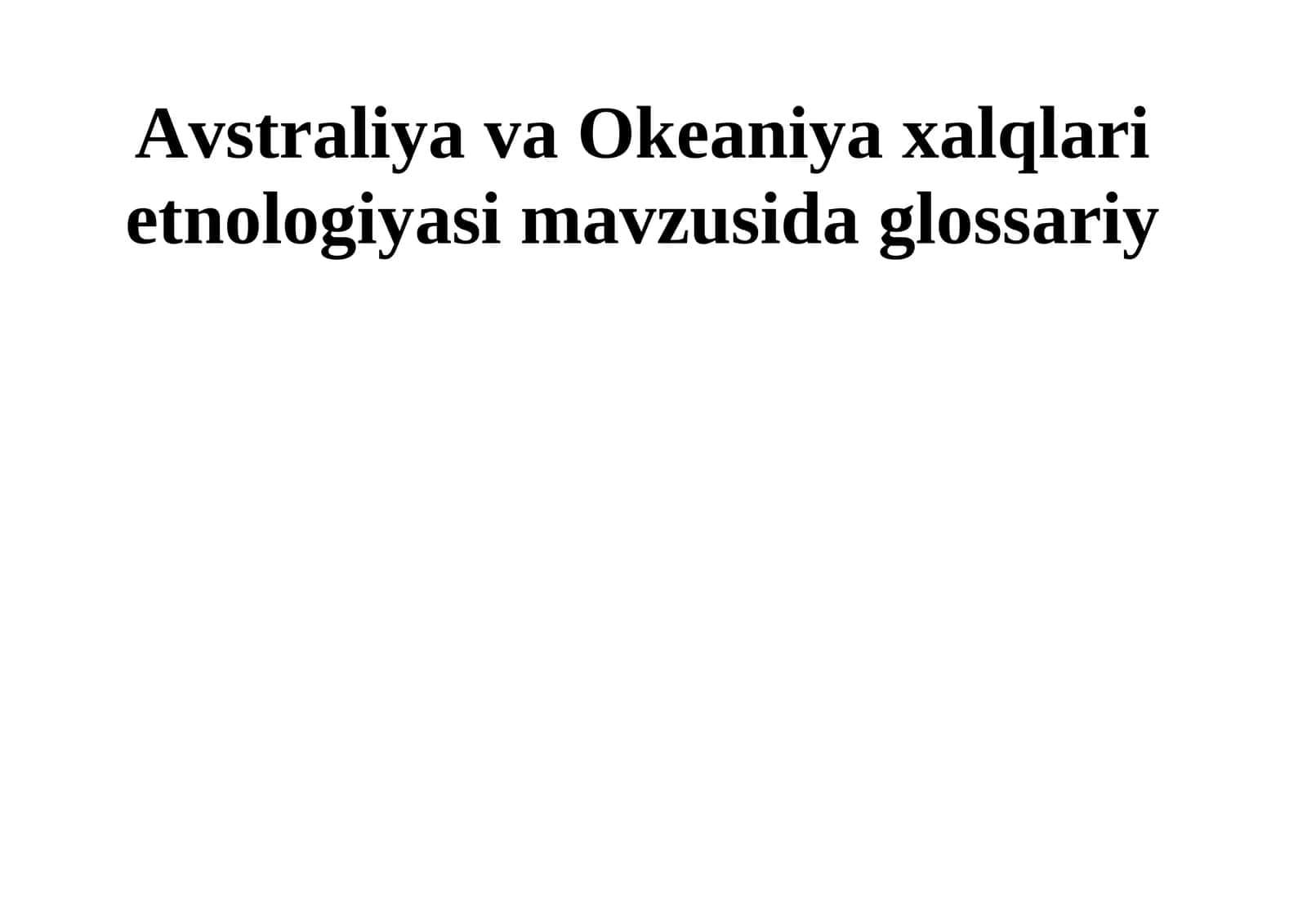 Avstraliya va Okeaniya xalqlari etnologiyasi mavzusida glossariy